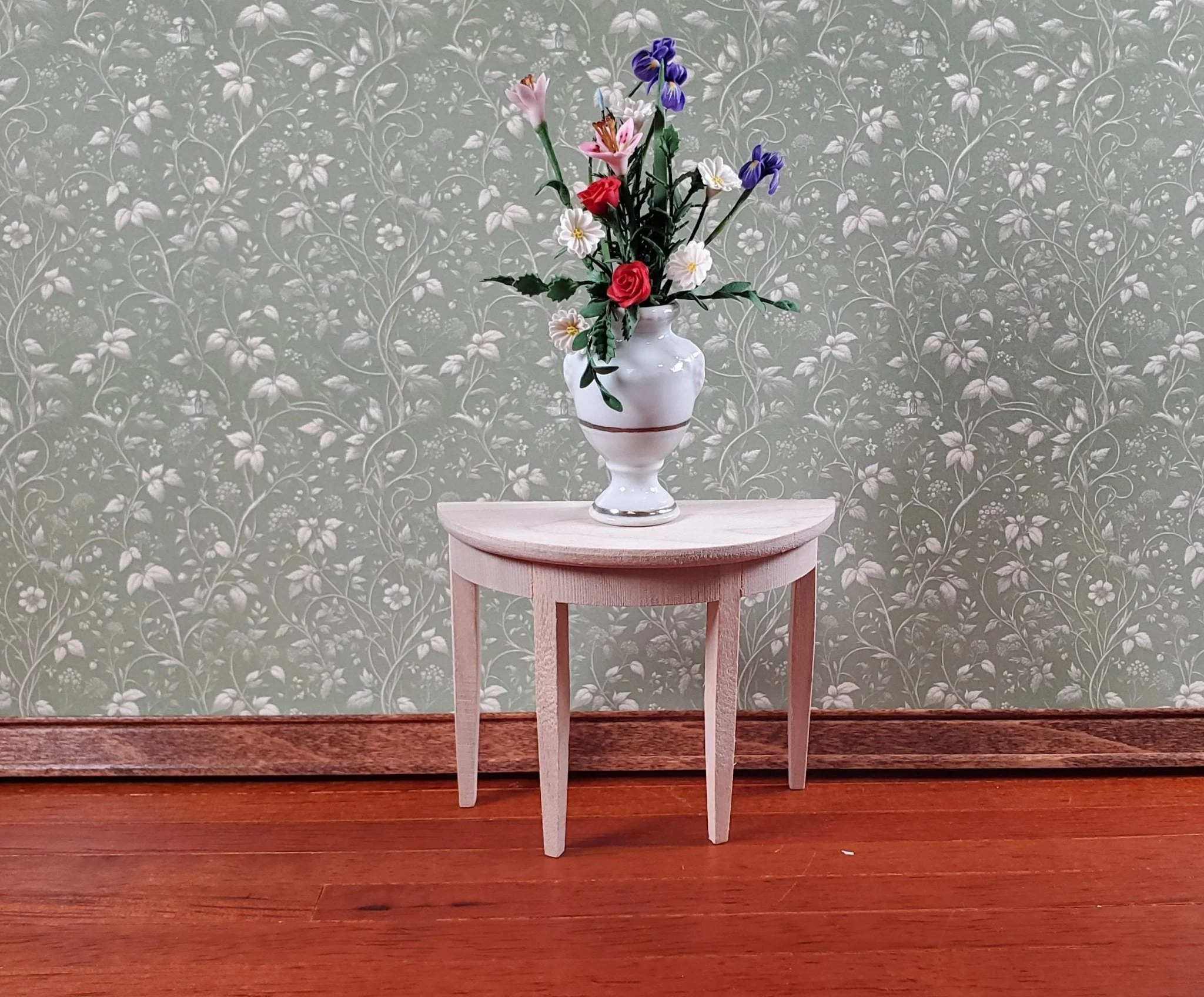 Dollhouse Half Round Hall Table 1:12 Scale Miniature Furniture Unpainted Wood - Image 3