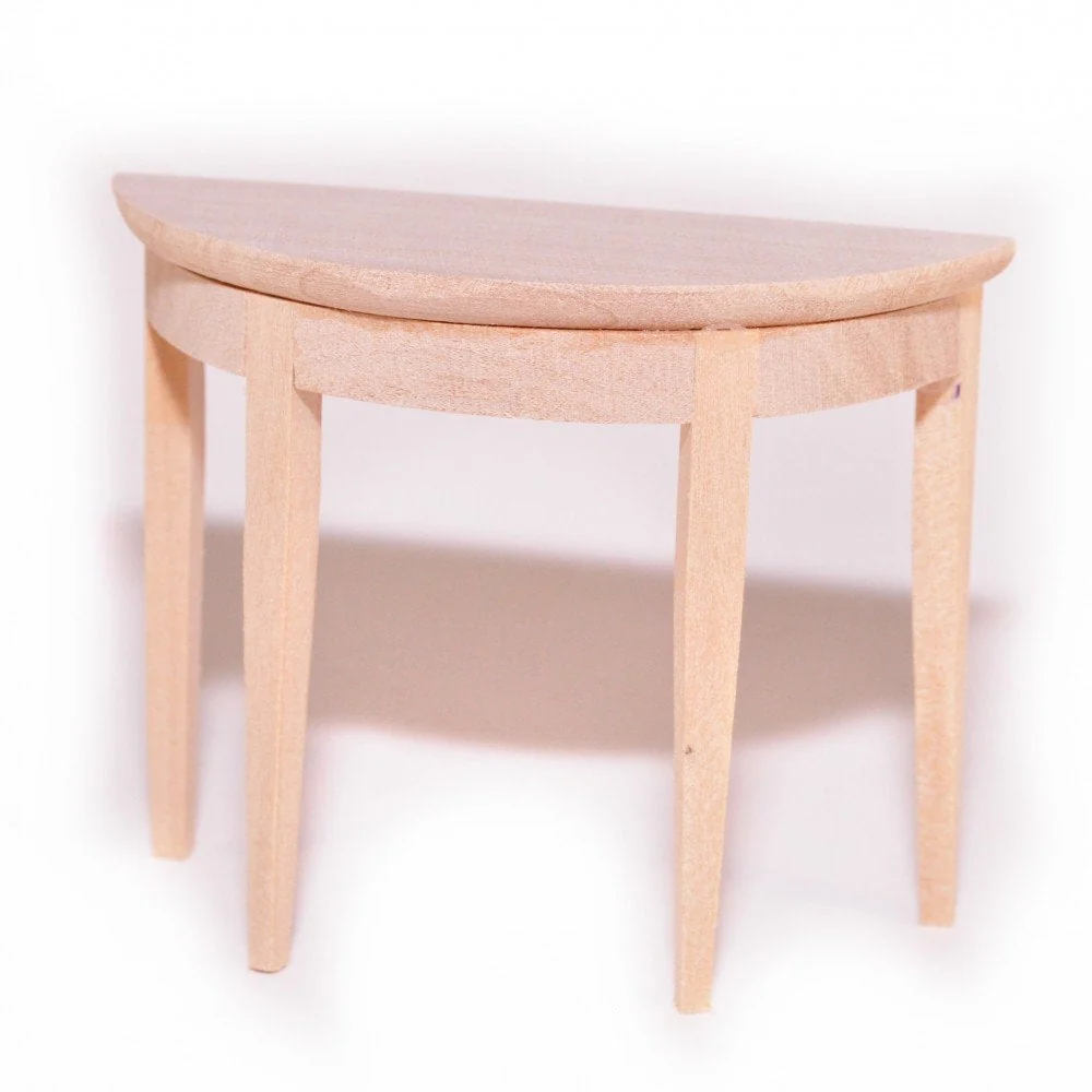Dollhouse Half Round Hall Table 1:12 Scale Miniature Furniture Unpainted Wood - Image 5