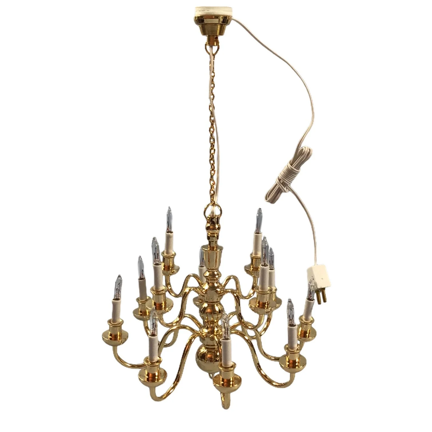 Dollhouse Miniature Hanging Chandelier Large 12 Arm Candle 12 Volt Electric GOLD 1:12 or 1/6 Scale - Image 6