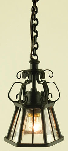 Dollhouse Hanging Light Black Iron Scroll 1:12 Scale 12 Volt Electric with Plug - Image 3