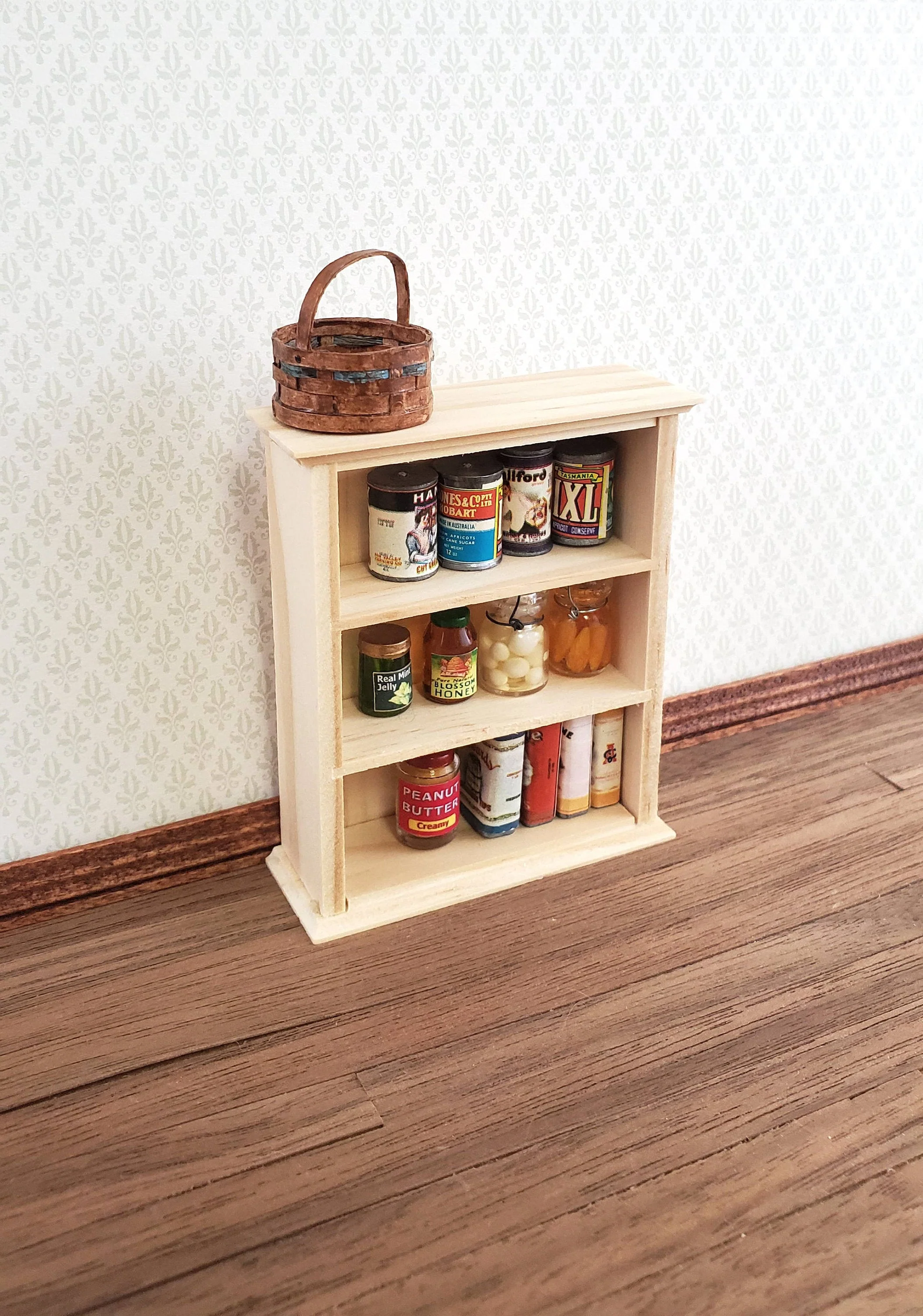 Dollhouse Miniature Hanging Shelf or Half Scale Bookcase 1:12 Scale Furniture Barewood - Image 5