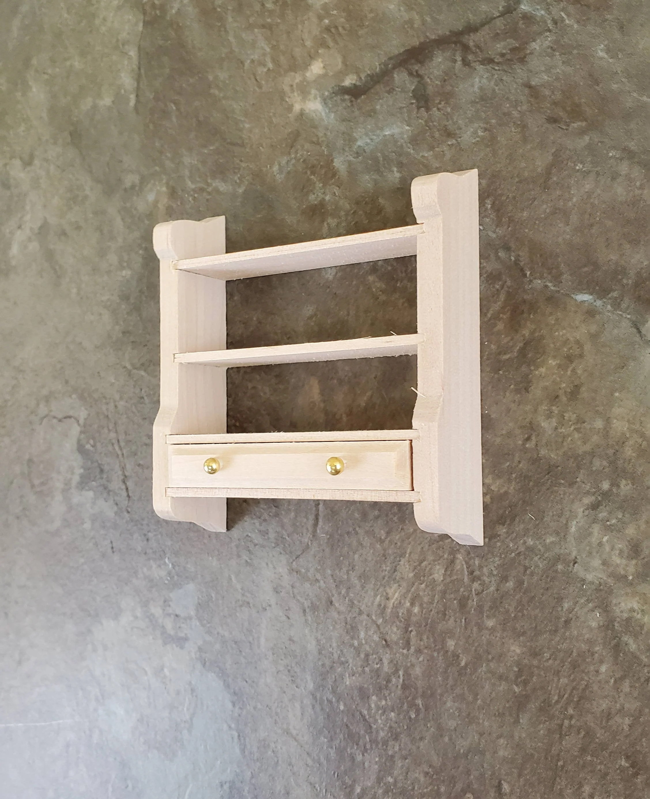 Dollhouse Miniature Hanging Shelf with Drawer 1:12 Scale Furniture Unpainted Wood - Image 3