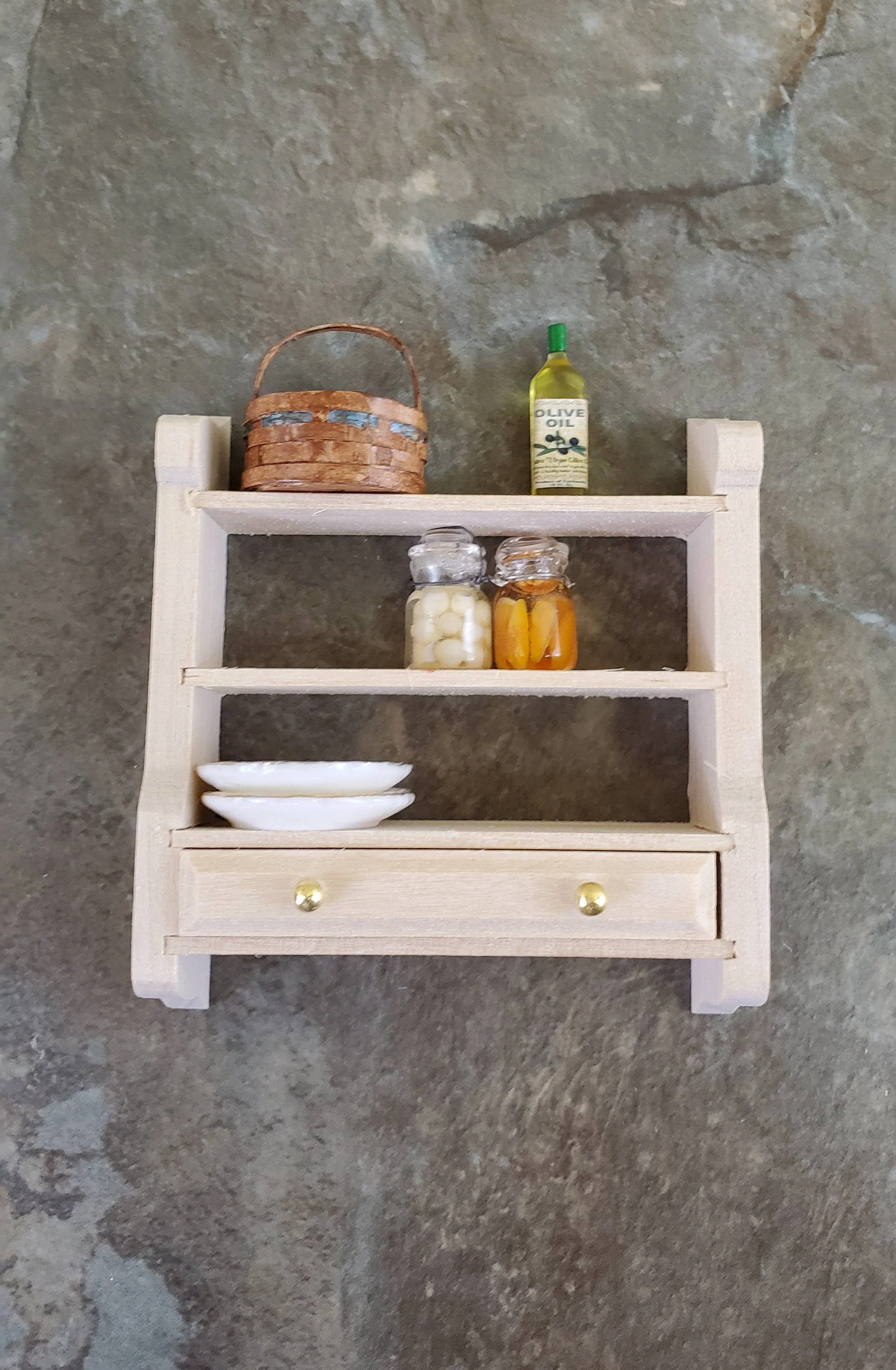 Dollhouse Miniature Hanging Shelf with Drawer 1:12 Scale Furniture Unpainted Wood - Image 4