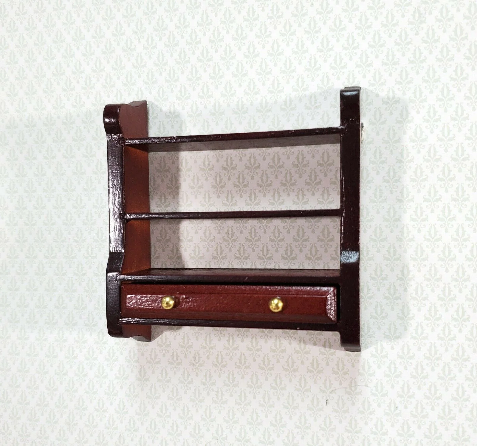 Dollhouse Miniature Hanging Shelf with Drawer 1:12 Scale Furniture Mahogany
