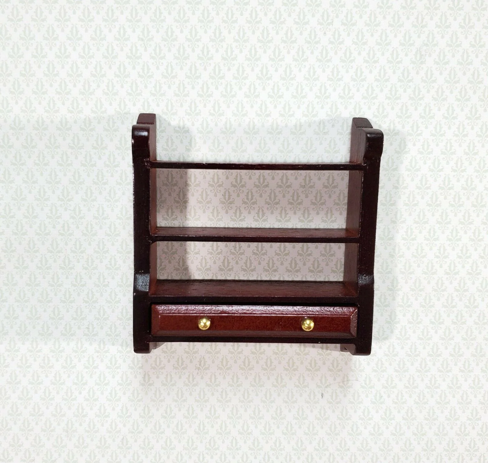 Dollhouse Miniature Hanging Shelf with Drawer 1:12 Scale Furniture Mahogany - Image 2