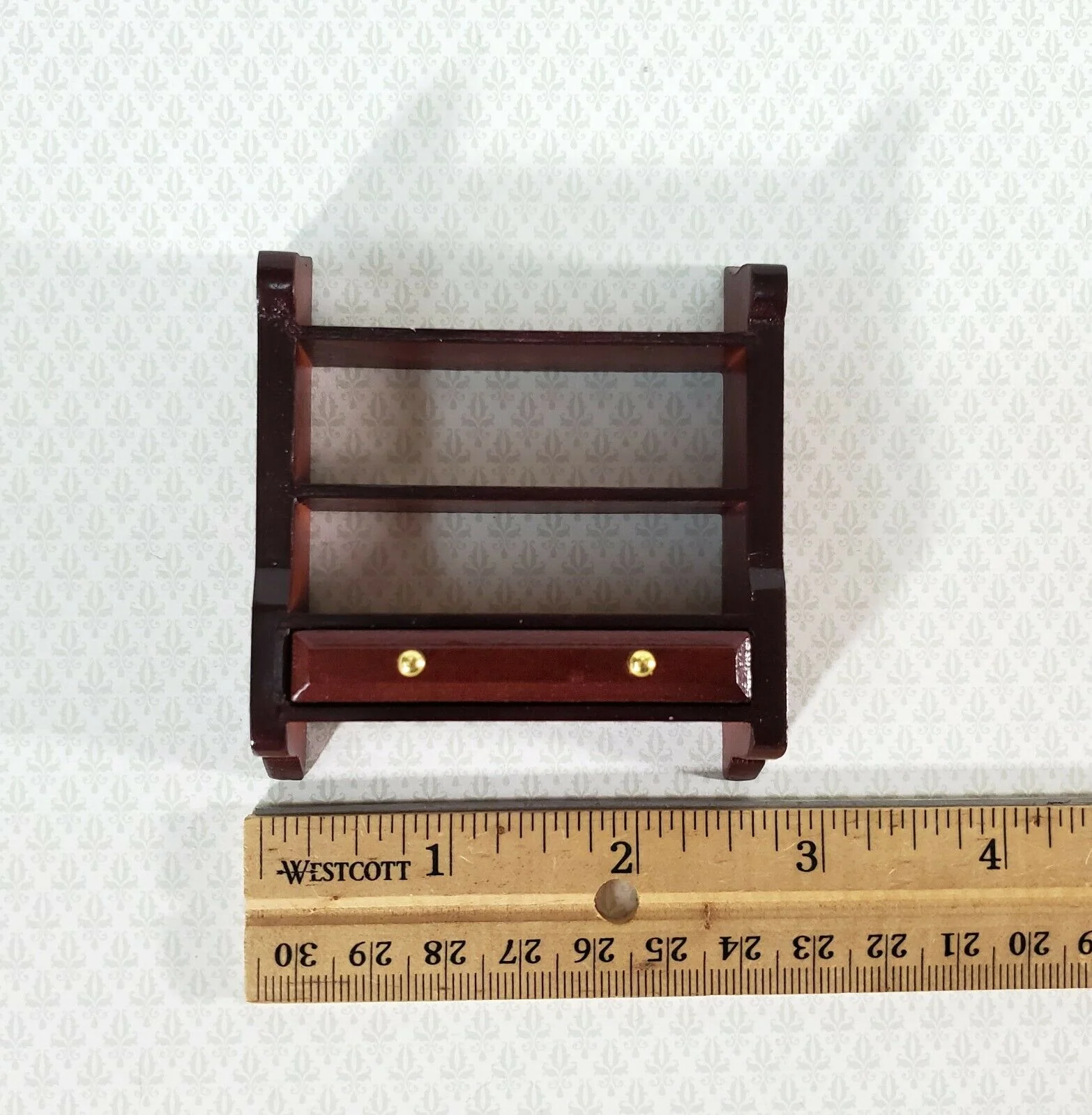 Dollhouse Miniature Hanging Shelf with Drawer 1:12 Scale Furniture Mahogany - Image 4