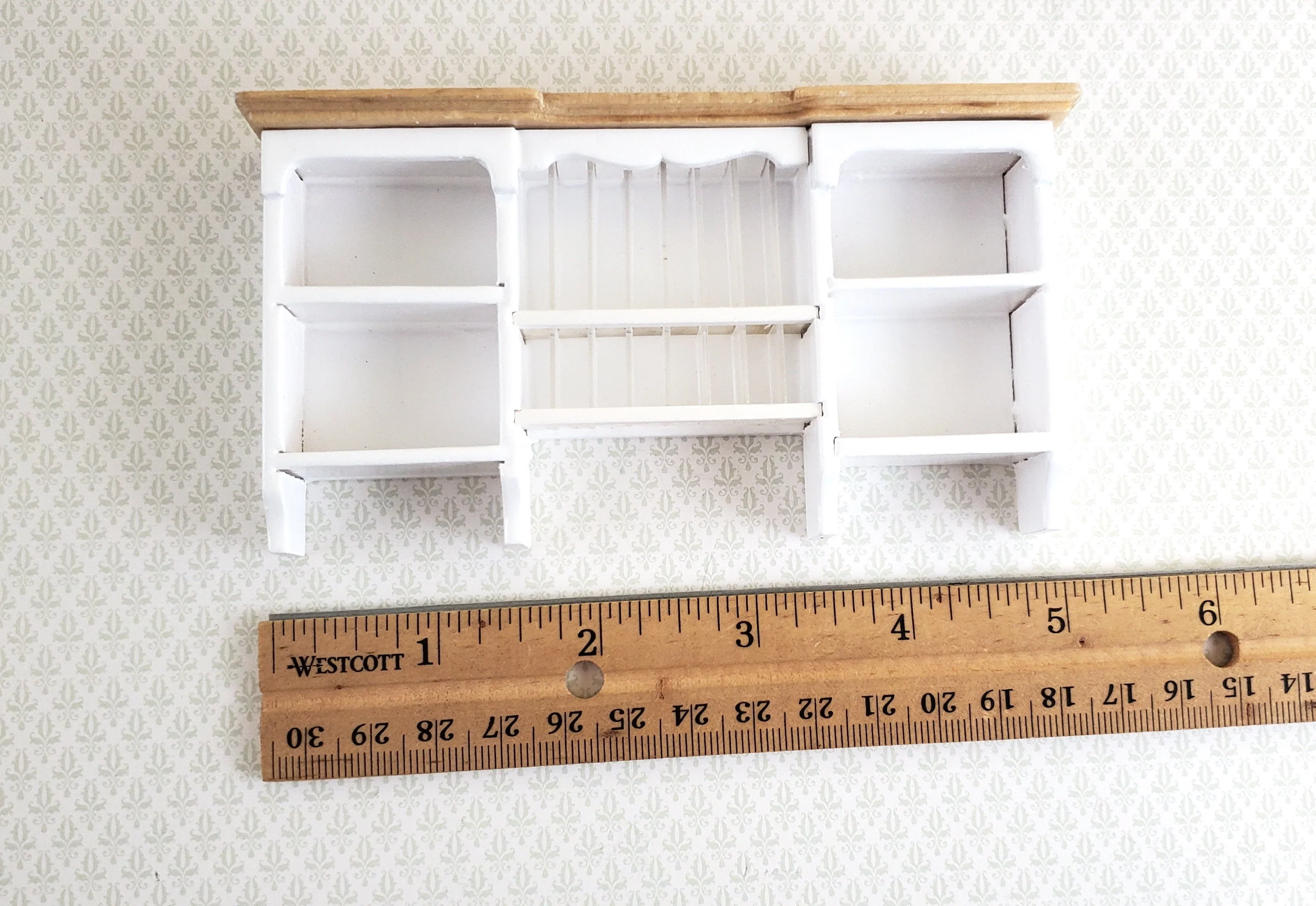 Dollhouse Hanging Shelf with Plate Rack Kitchen White Wood 1:12 Scale Miniature - Image 3