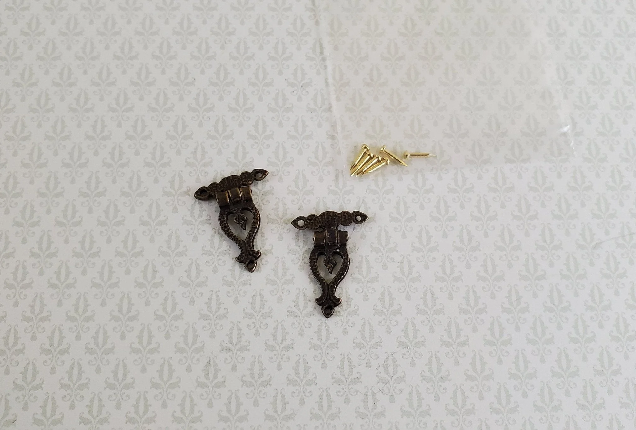 Dollhouse Miniature Hinge Fancy Antique Style Bronze 1:12 Scale Includes Nails S1509