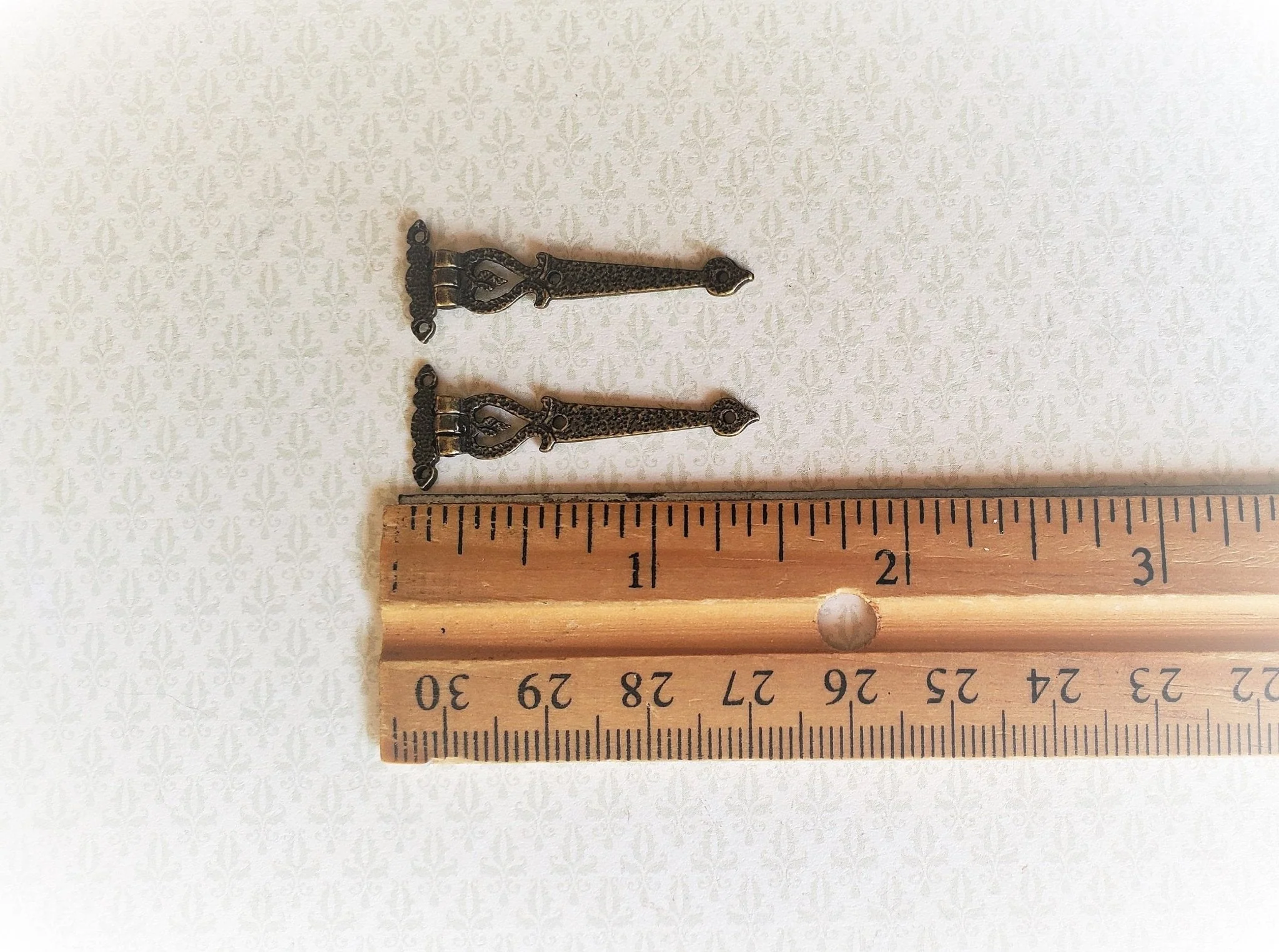 Dollhouse Miniature Hinge Large Antique Style Bronze 1:12 Scale Includes Nails - Image 2