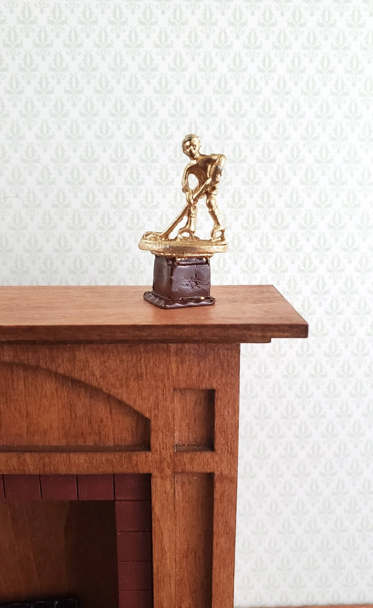 Dollhouse Miniature Ice Hockey Trophy Statue Gold 1:12 Scale Painted Metal
