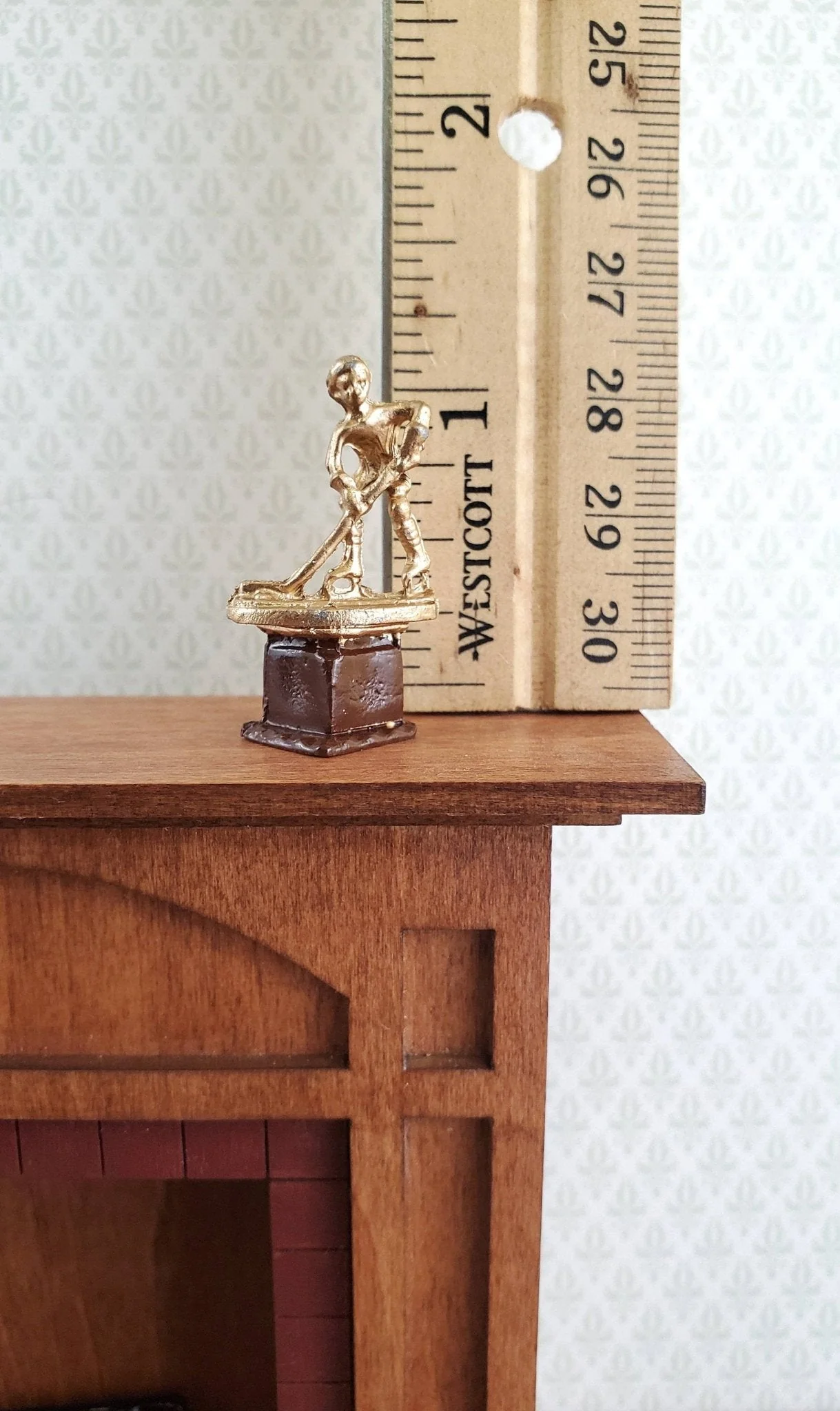 Dollhouse Miniature Ice Hockey Trophy Statue Gold 1:12 Scale Painted Metal - Image 3