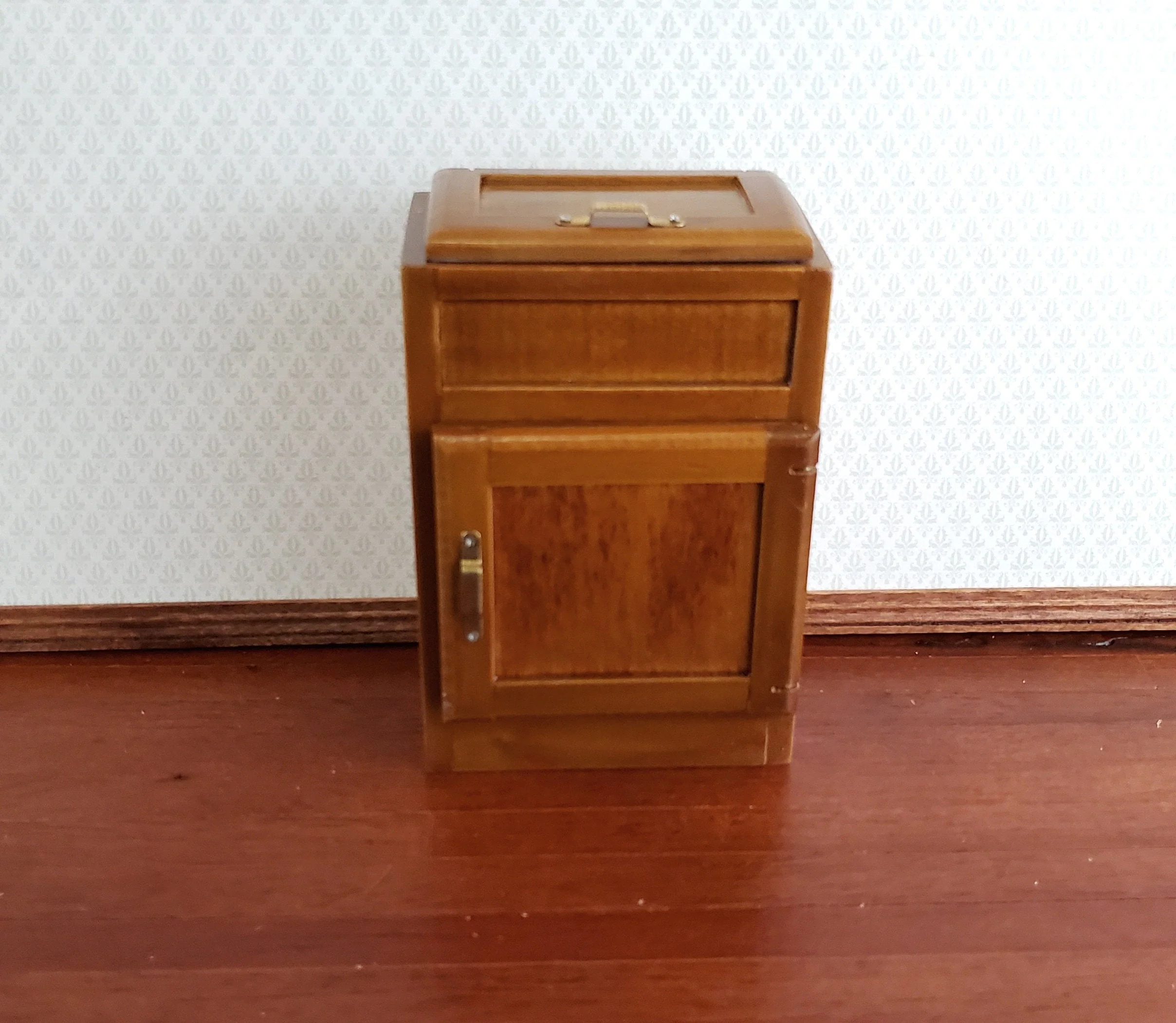 Dollhouse Miniature Ice Box Fridge Light Walnut Finish 1:12 Scale Wood Kitchen - Image 2