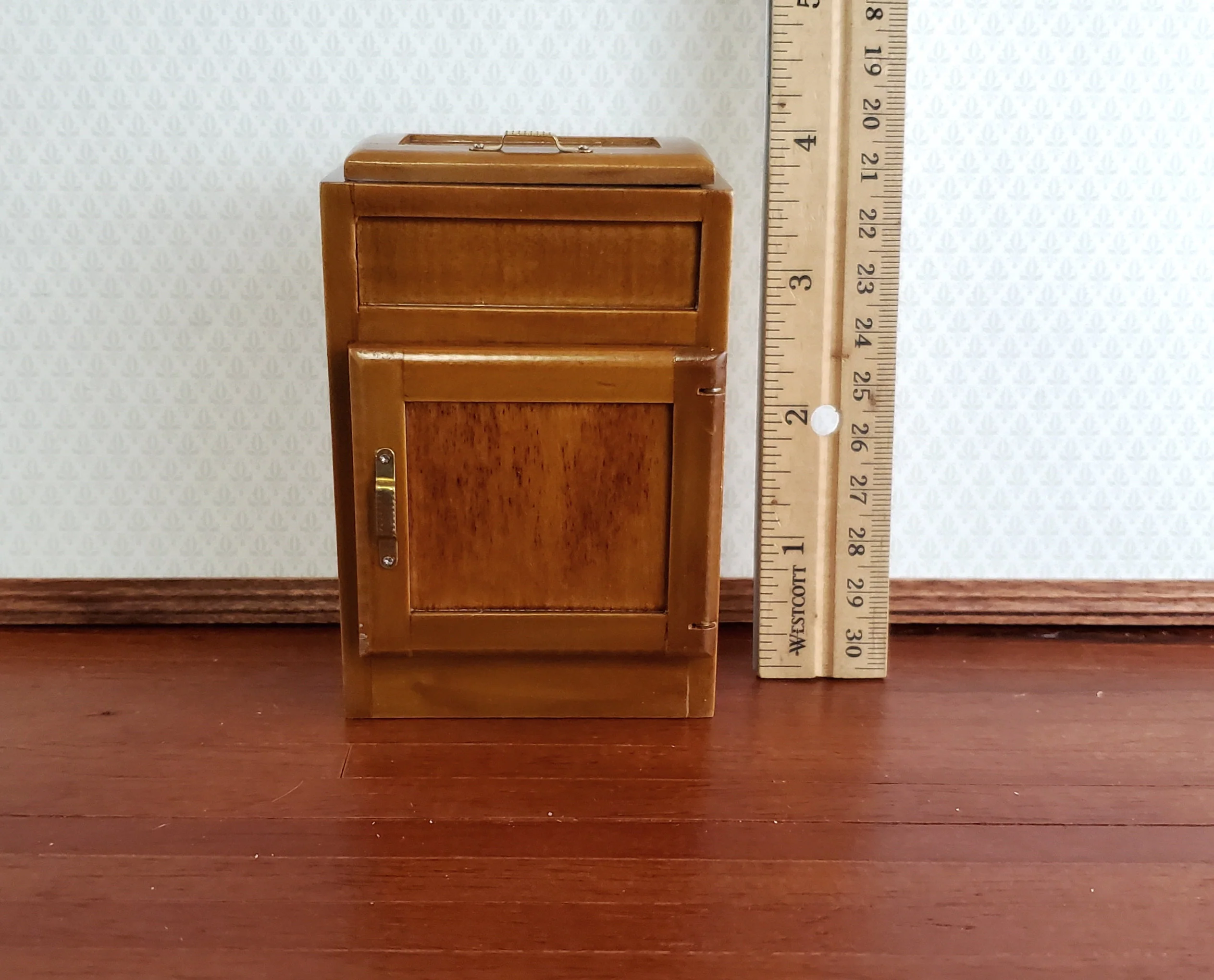 Dollhouse Miniature Ice Box Fridge Light Walnut Finish 1:12 Scale Wood Kitchen - Image 4