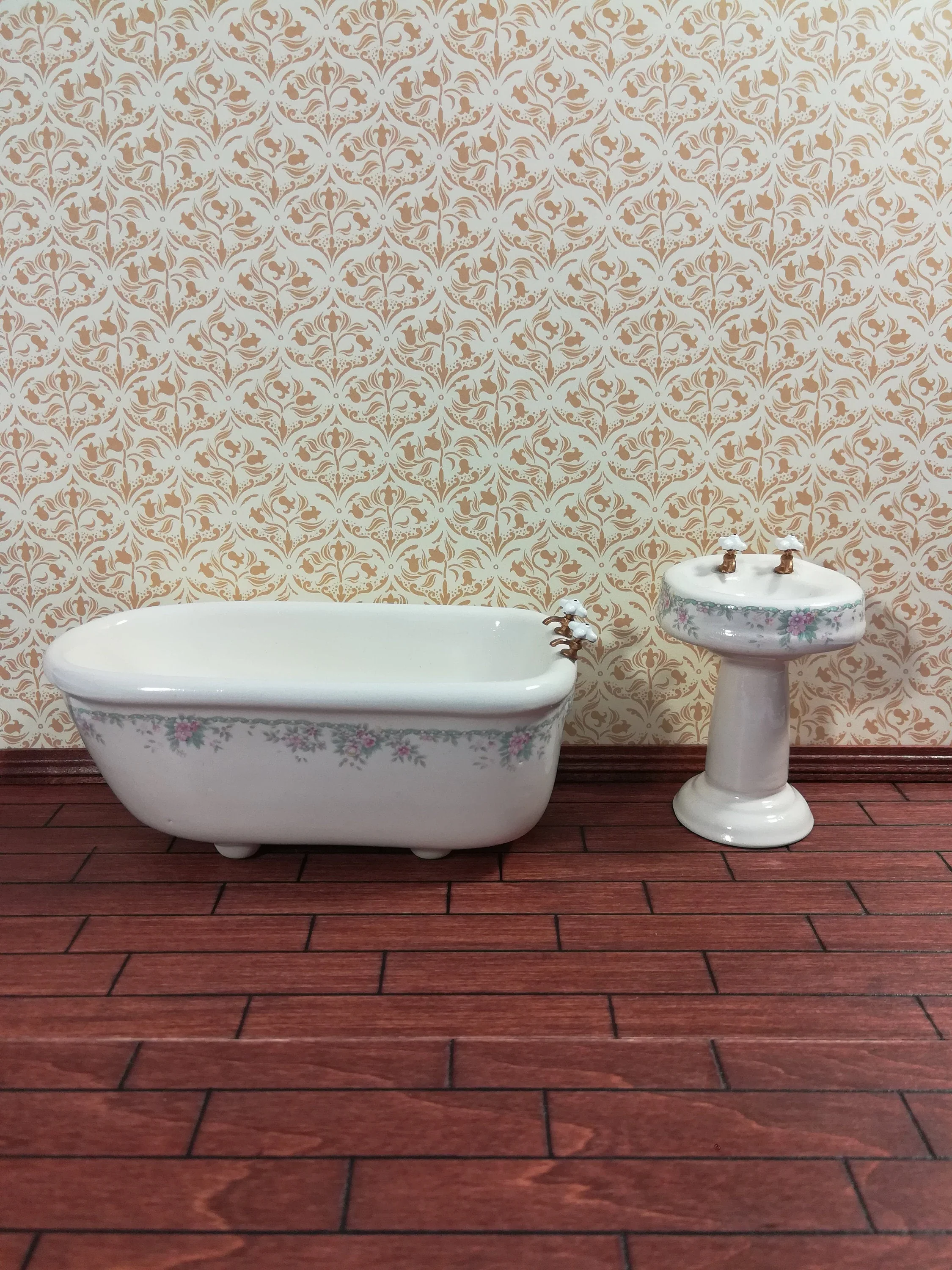 Dollhouse Wallpaper Art Nouveau Gold Tulips on Cream 1:12 Scale Miniature - Image 4