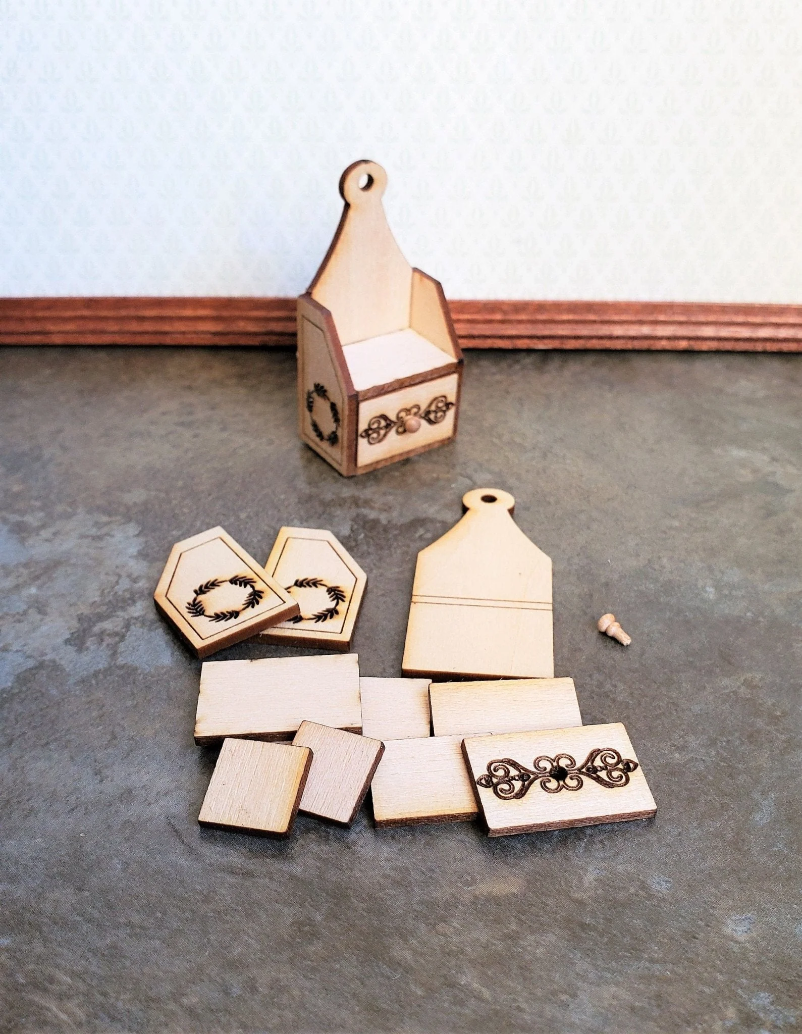 Dollhouse Miniature KIT Candle Box Shelf with Drawer DIY KIT 1:12 Scale - Image 2
