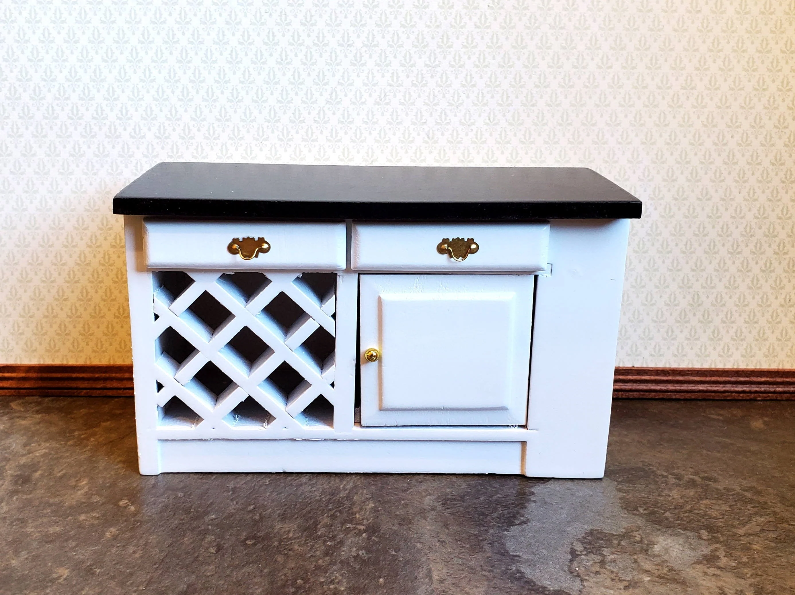 Dollhouse Kitchen Miniature Cabinet Counter Top Wine Rack 1:12 Scale White Black