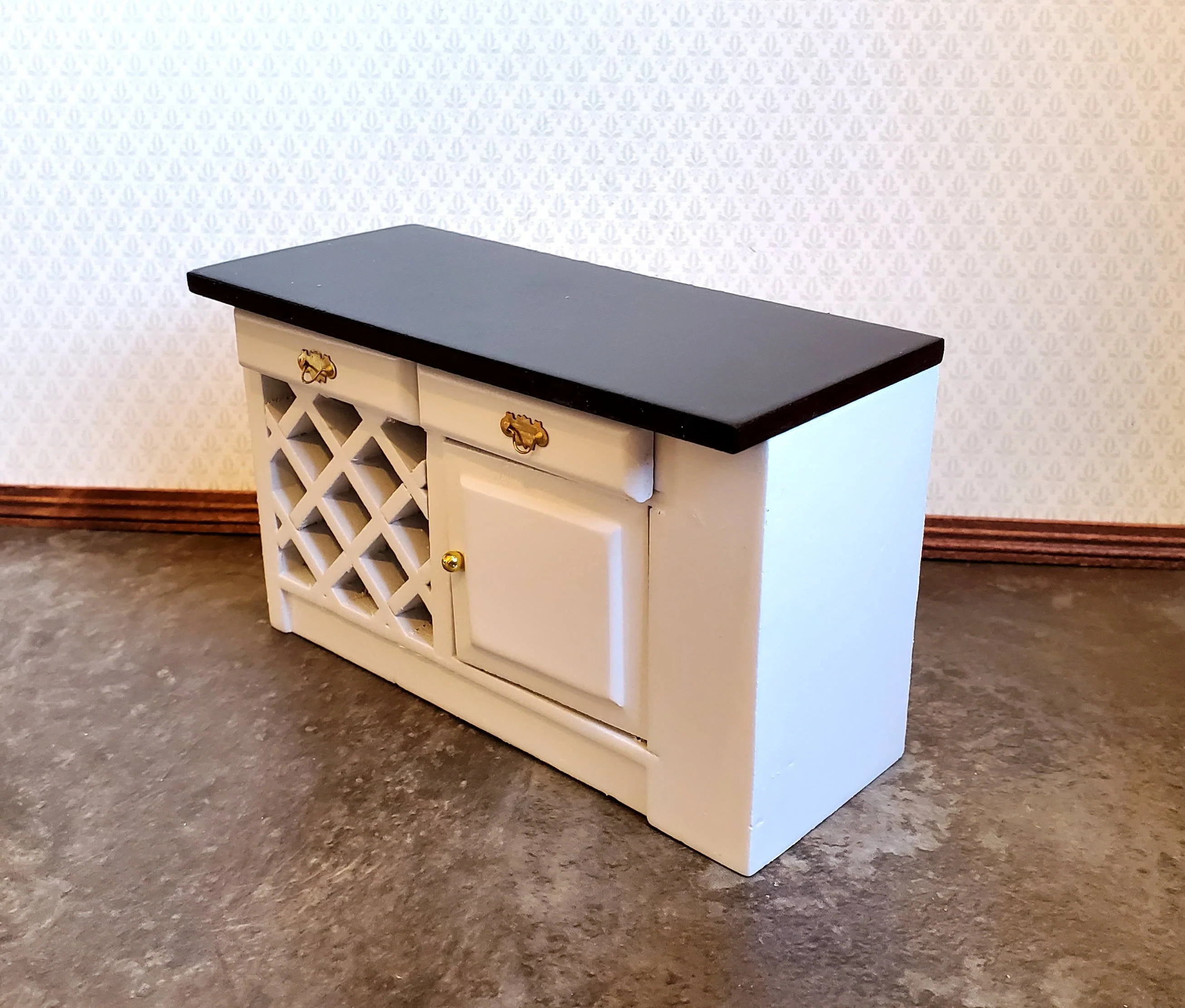 Dollhouse Kitchen Miniature Cabinet Counter Top Wine Rack 1:12 Scale White Black - Image 3