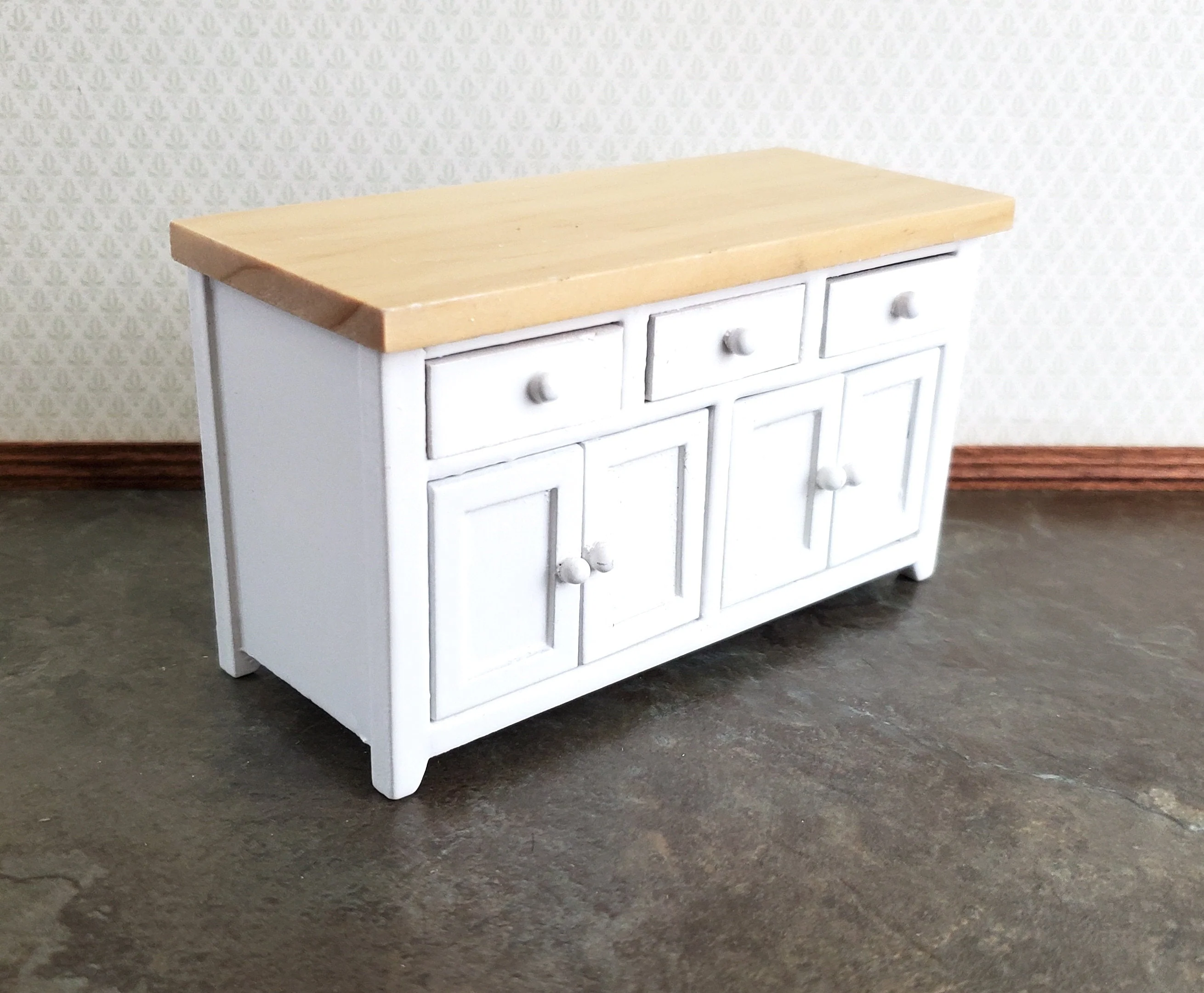 Dollhouse Miniature Kitchen Cabinet with Counter Top Buffet 1:12 Scale White
