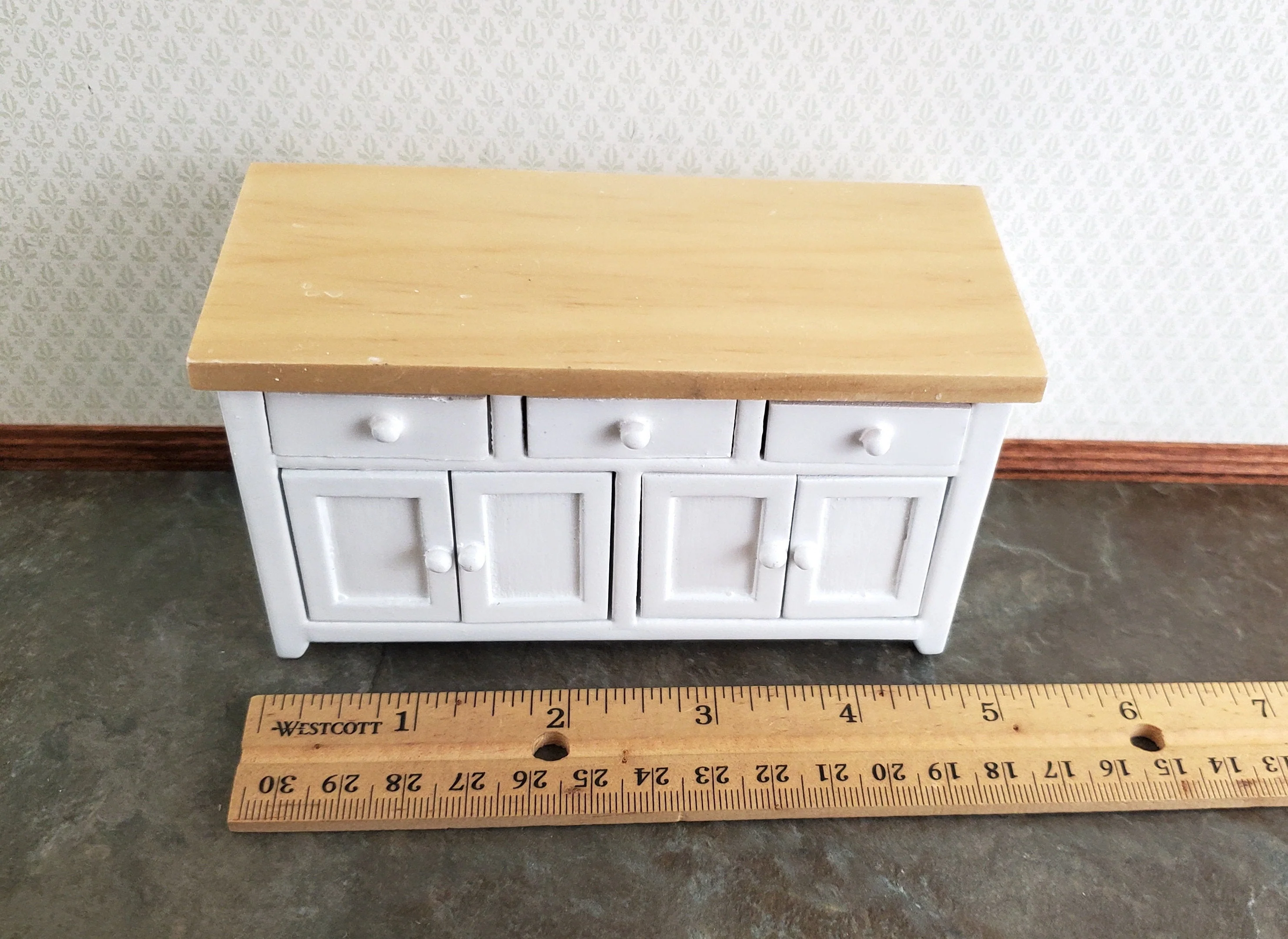 Dollhouse Miniature Kitchen Cabinet with Counter Top Buffet 1:12 Scale White - Image 2