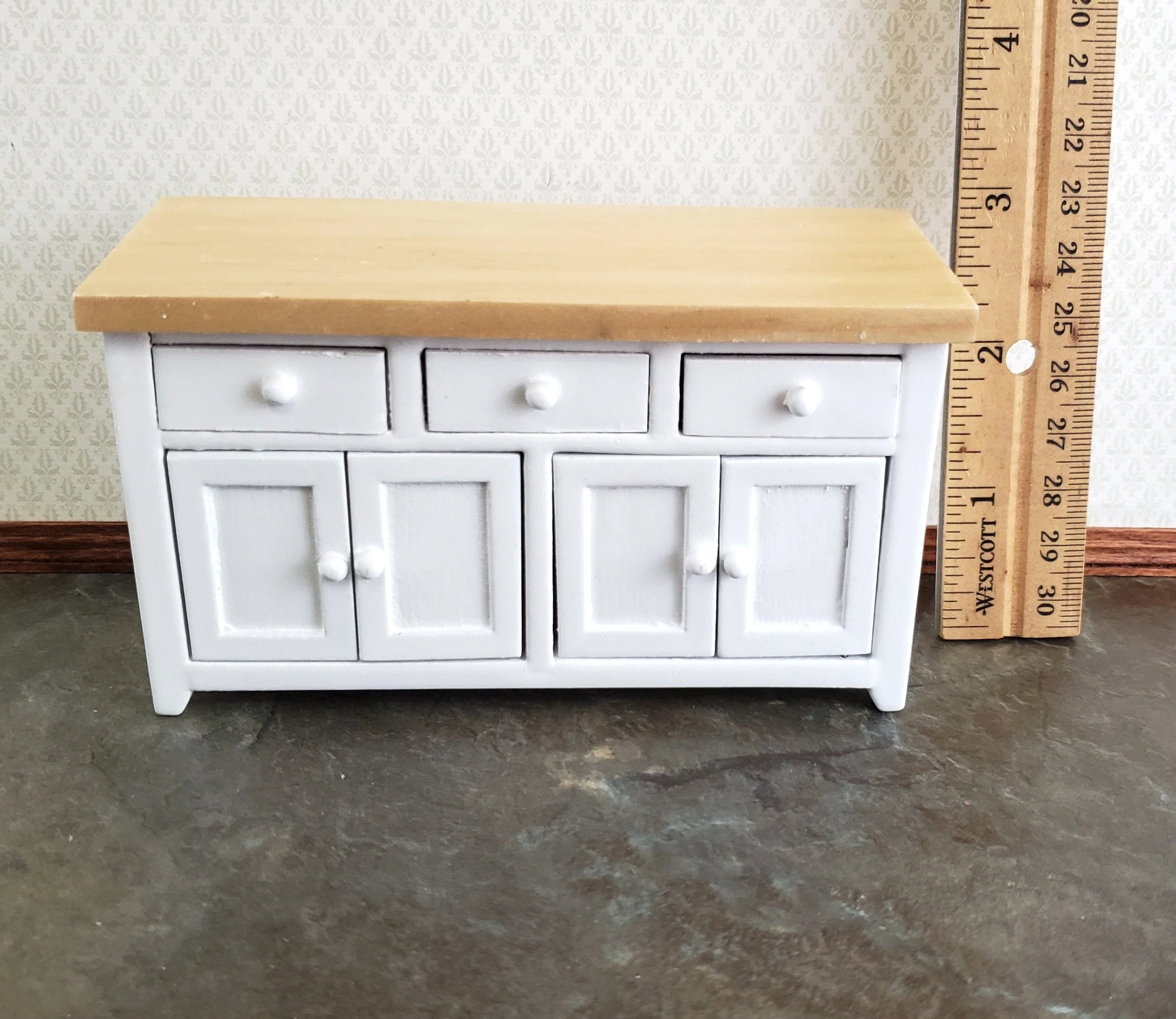 Dollhouse Miniature Kitchen Cabinet with Counter Top Buffet 1:12 Scale White - Image 3