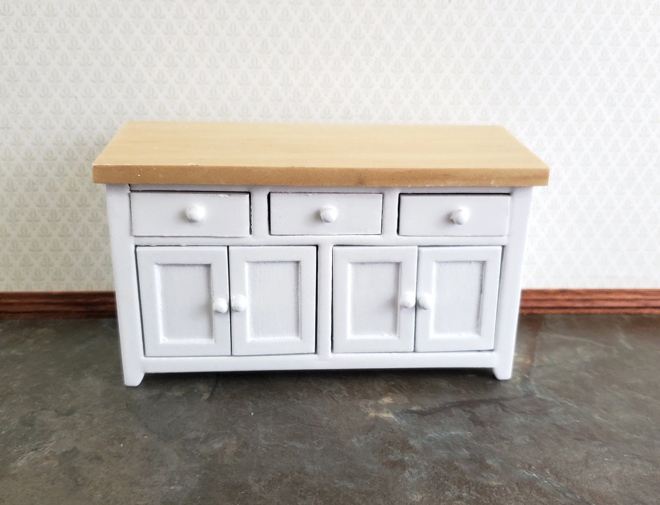Dollhouse Miniature Kitchen Cabinet with Counter Top Buffet 1:12 Scale White - Image 4