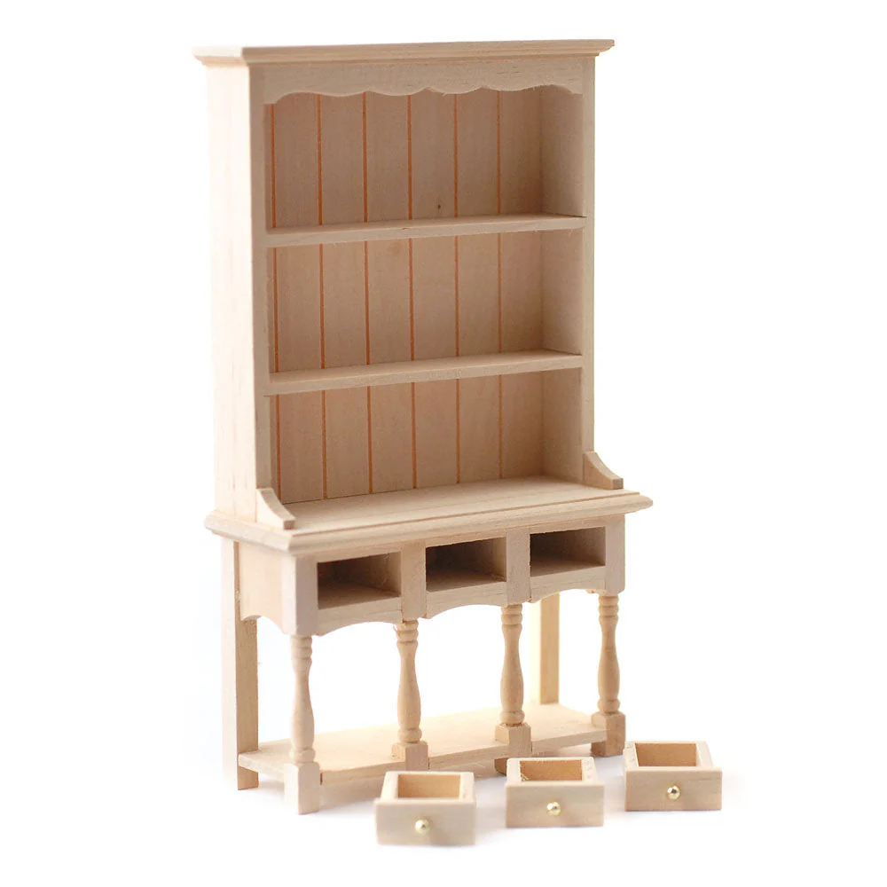 Dollhouse Kitchen Hutch Cupboard with Pot Shelf 1:12 Scale Furniture Unpainted - Image 2