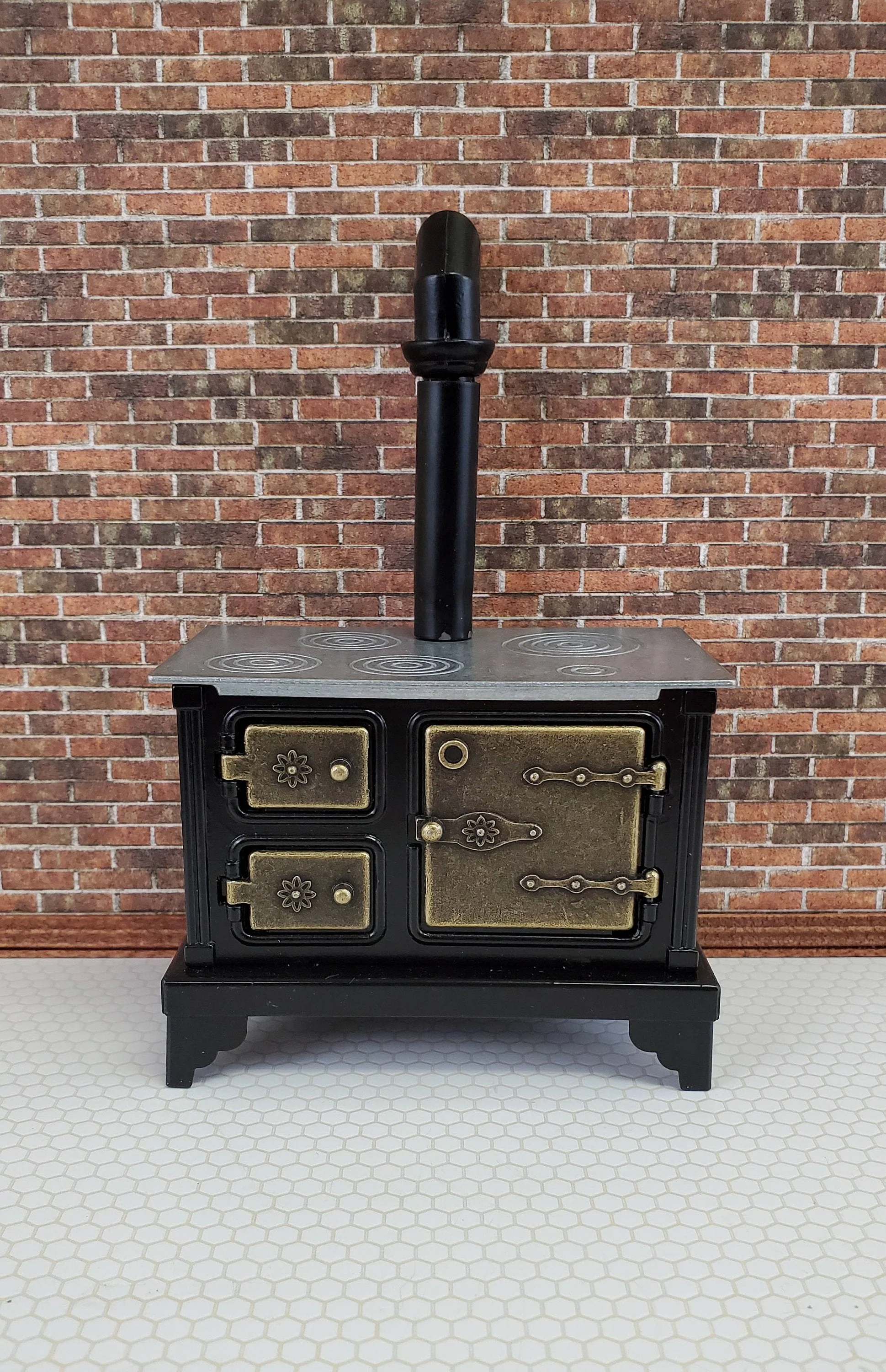 Dollhouse Miniature Kitchen Stove Oven Black Metal 1:12 Scale Vintage Style