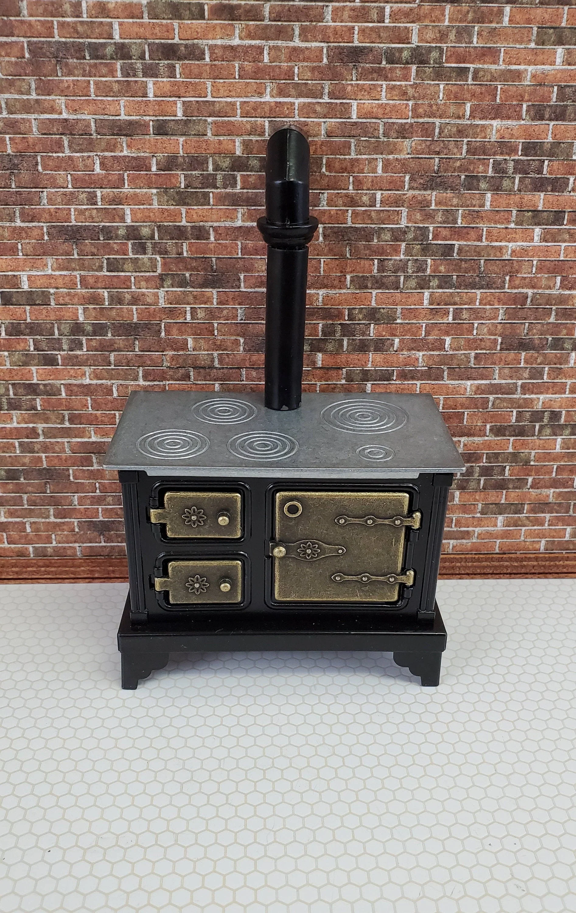 Dollhouse Miniature Kitchen Stove Oven Black Metal 1:12 Scale Vintage Style - Image 2
