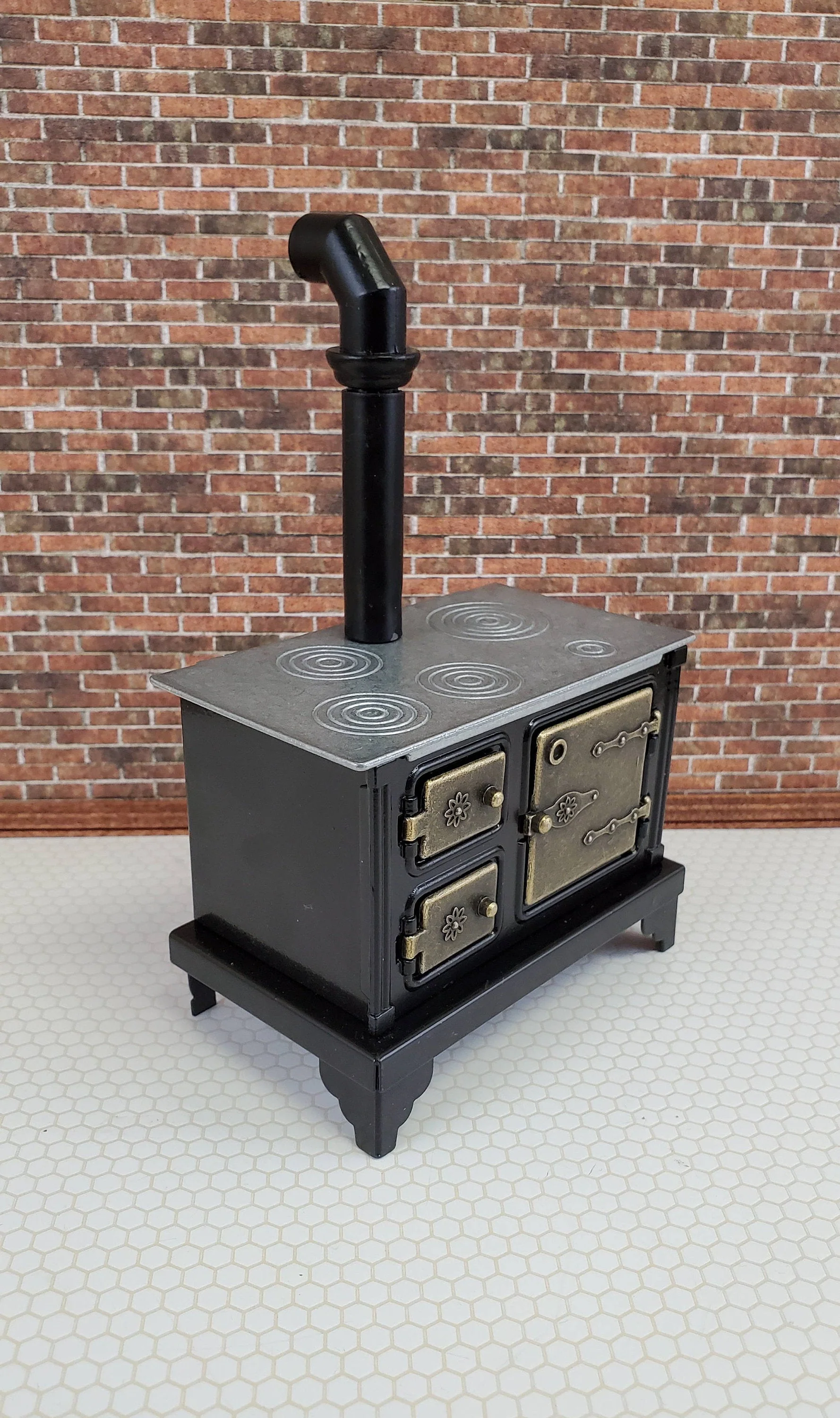 Dollhouse Miniature Kitchen Stove Oven Black Metal 1:12 Scale Vintage Style - Image 3