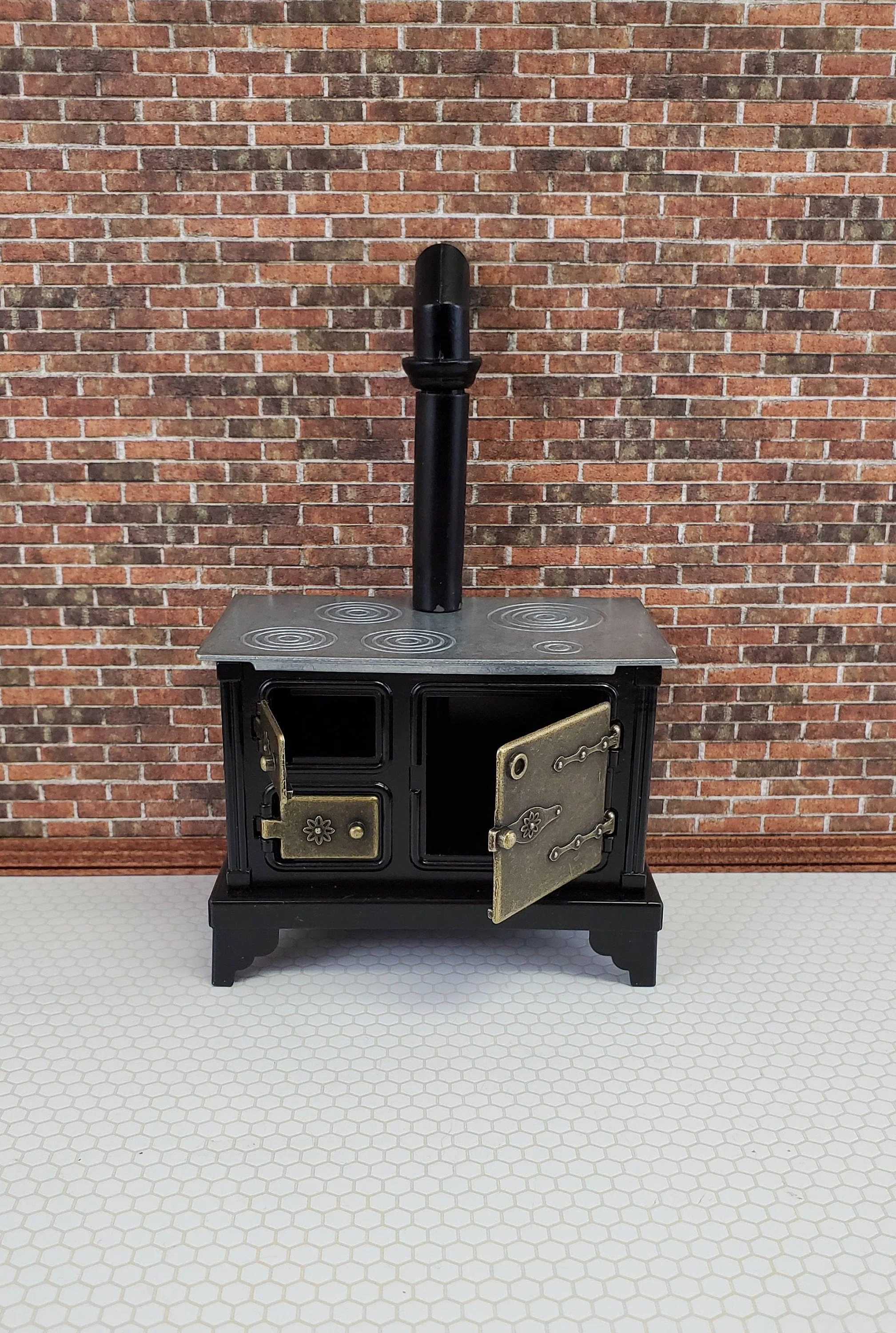 Dollhouse Miniature Kitchen Stove Oven Black Metal 1:12 Scale Vintage Style - Image 4