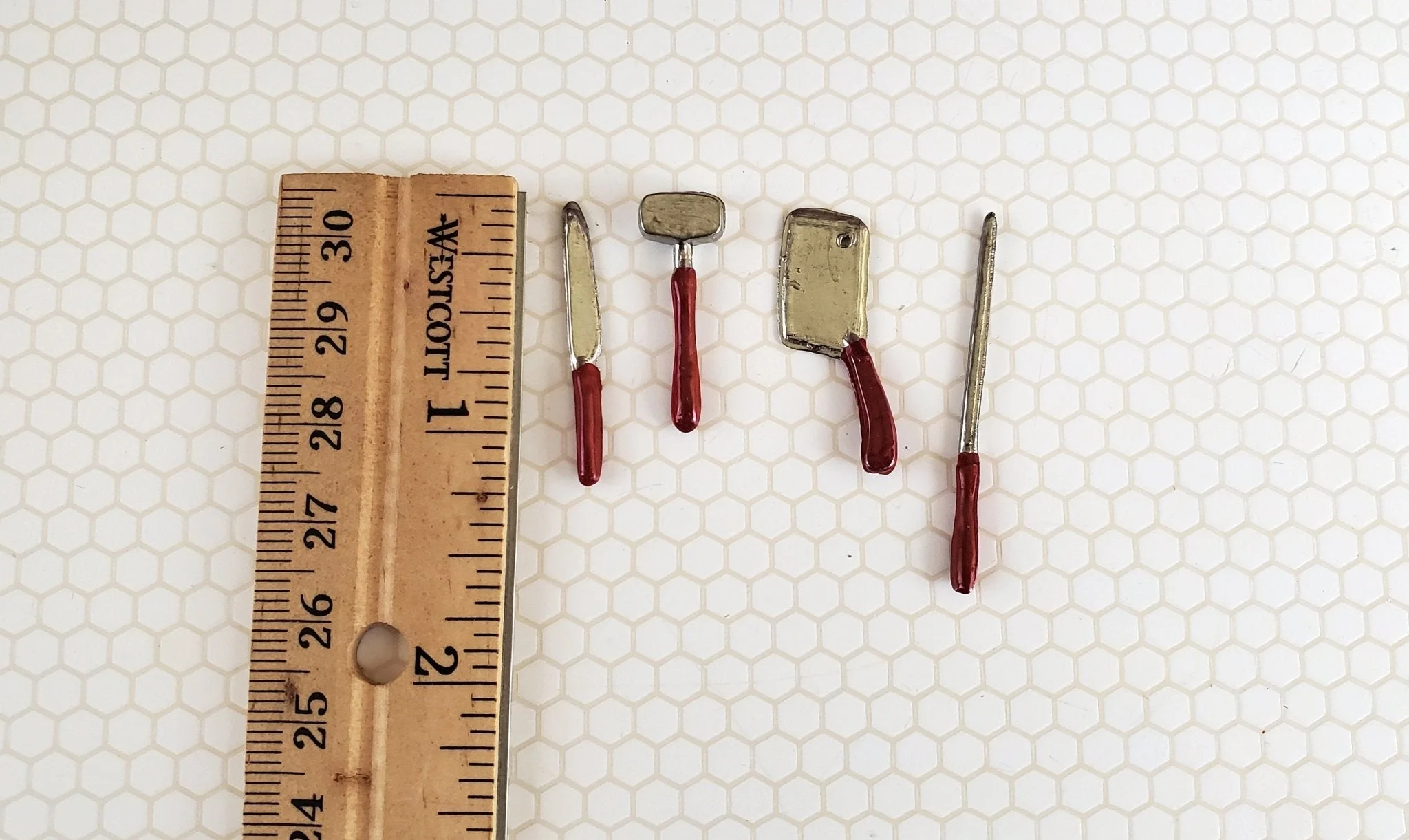 Dollhouse Miniature Knife Cleaver Meat Mallet Kitchen Tools for Butcher Block 1:12 Scale - Image 2