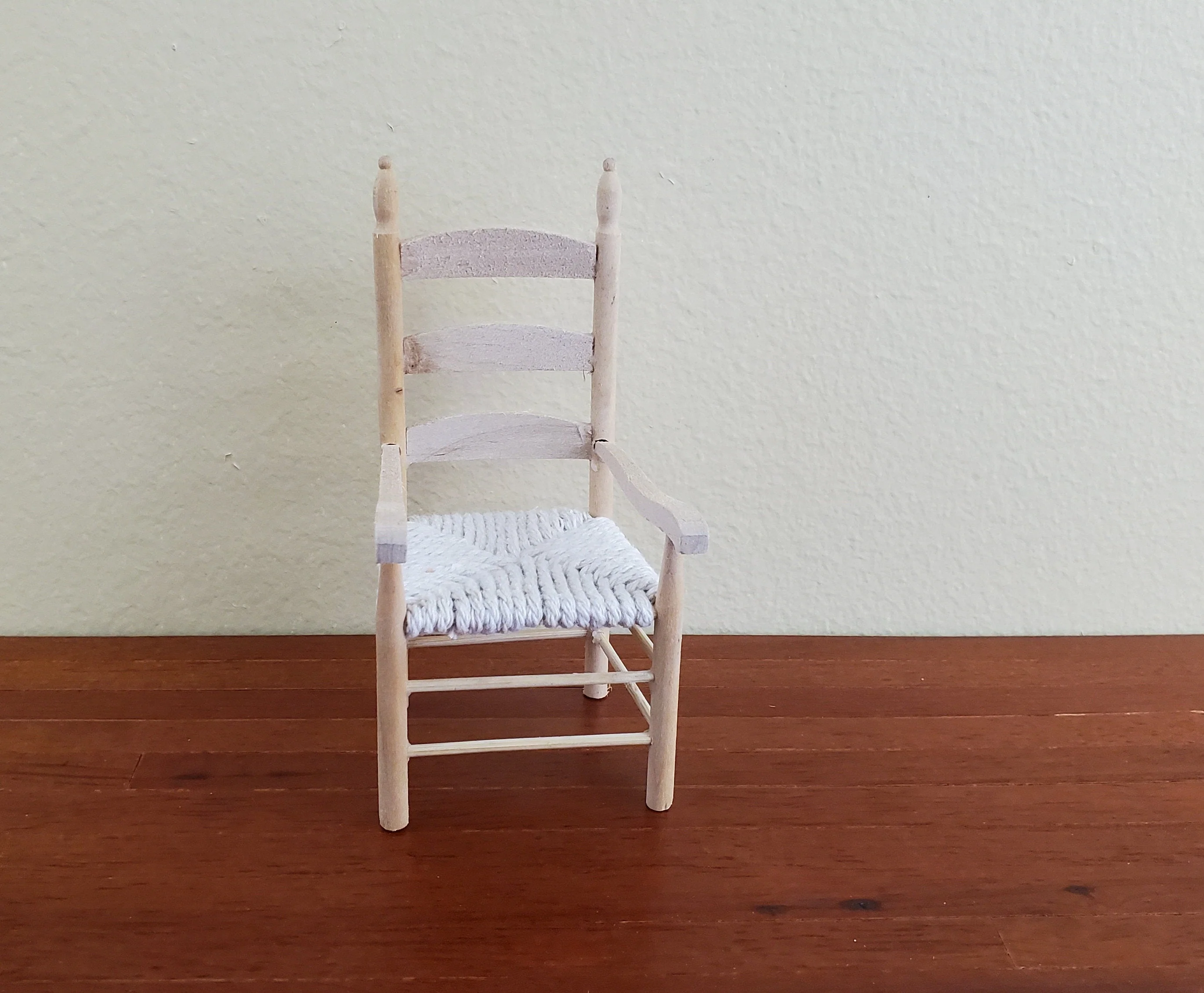 Dollhouse Miniature Ladderback Arm Chair with Rush Seat for Kitchen or Dining Room 1:12 Scale Barewood - Image 2