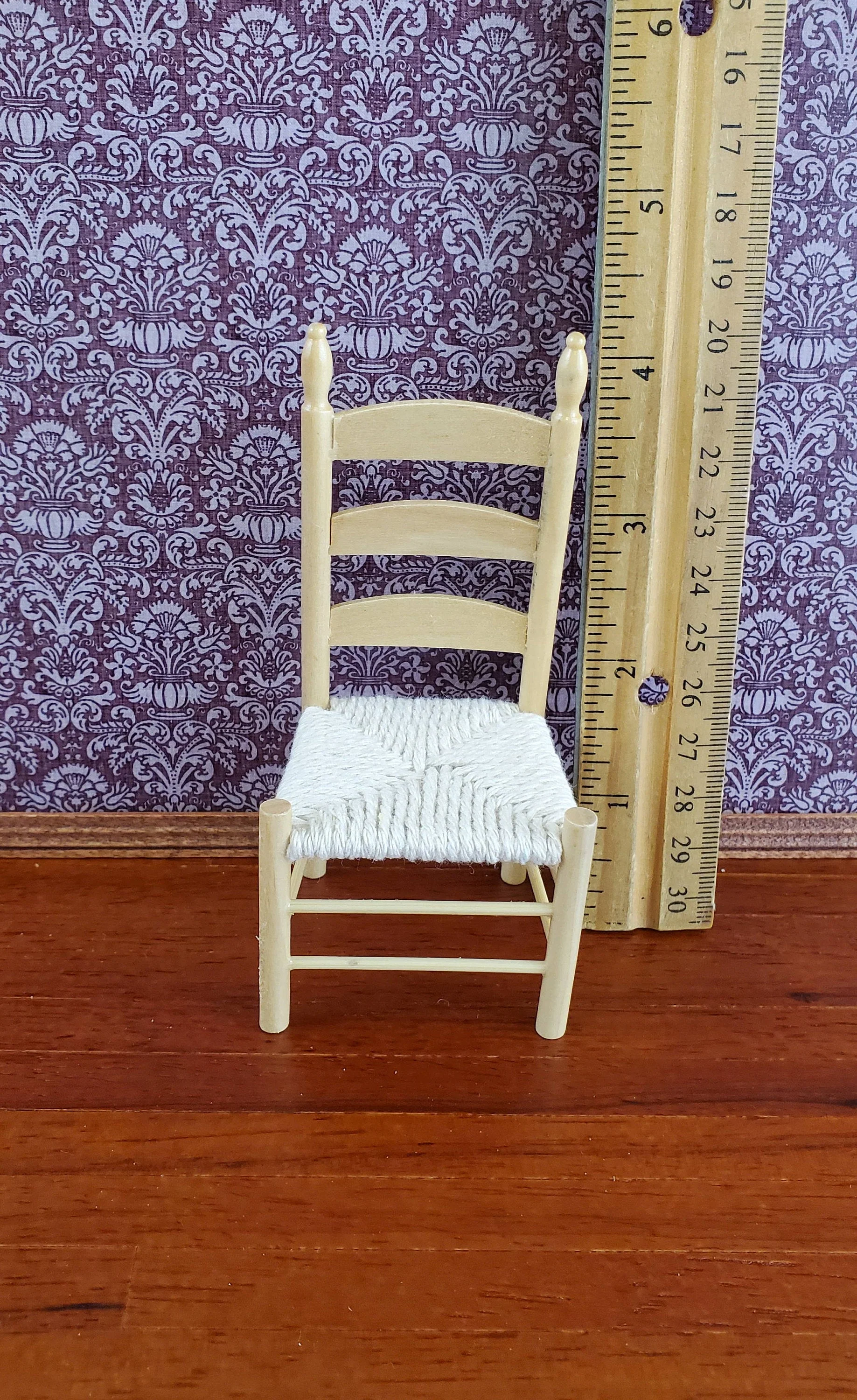 Dollhouse Miniature Ladderback Chair Rush Seat 1:12 Scale Light Oak Finish - Image 4