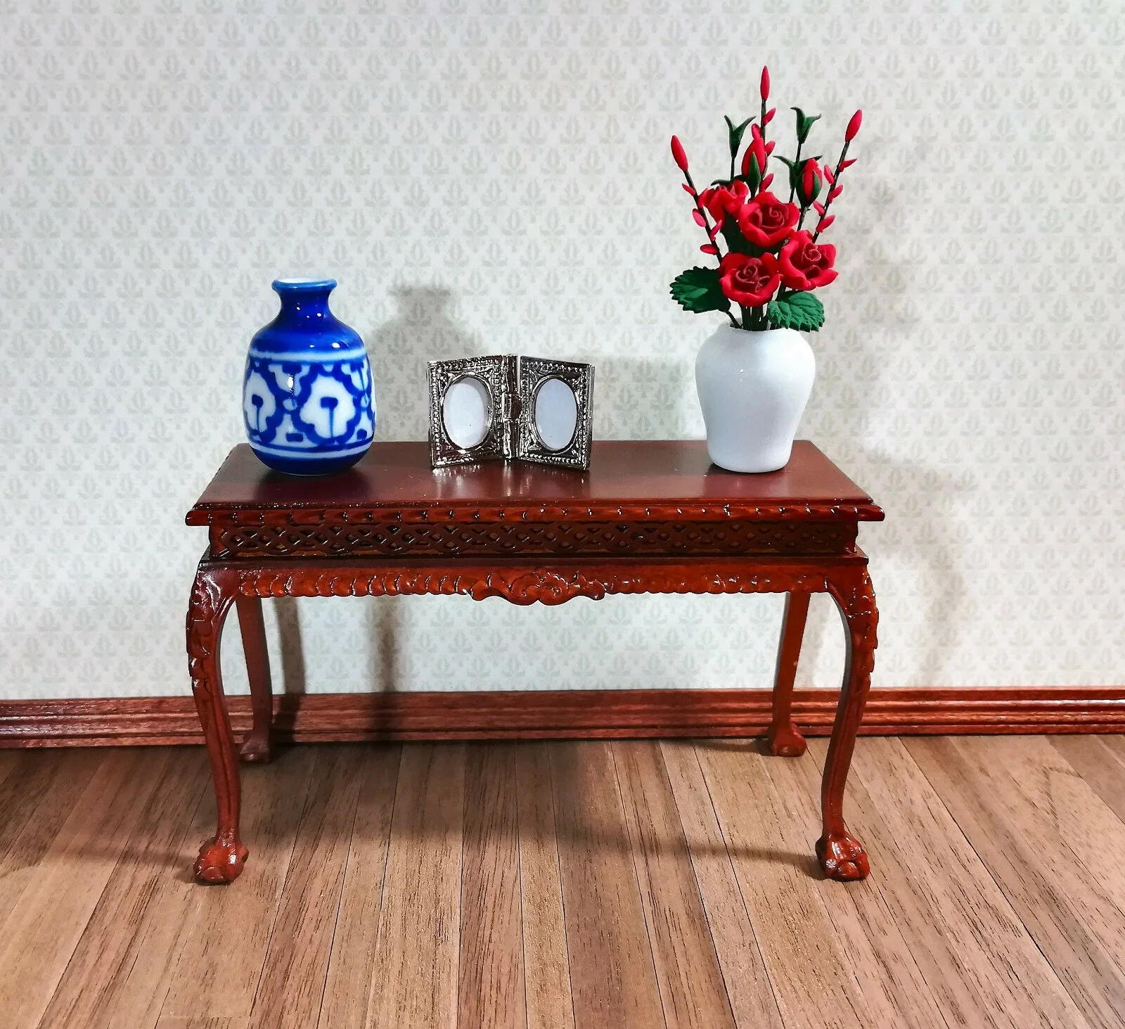 Dollhouse Miniature Large Blue & White Decorative Vase or Urn 1:12 Scale - Image 2