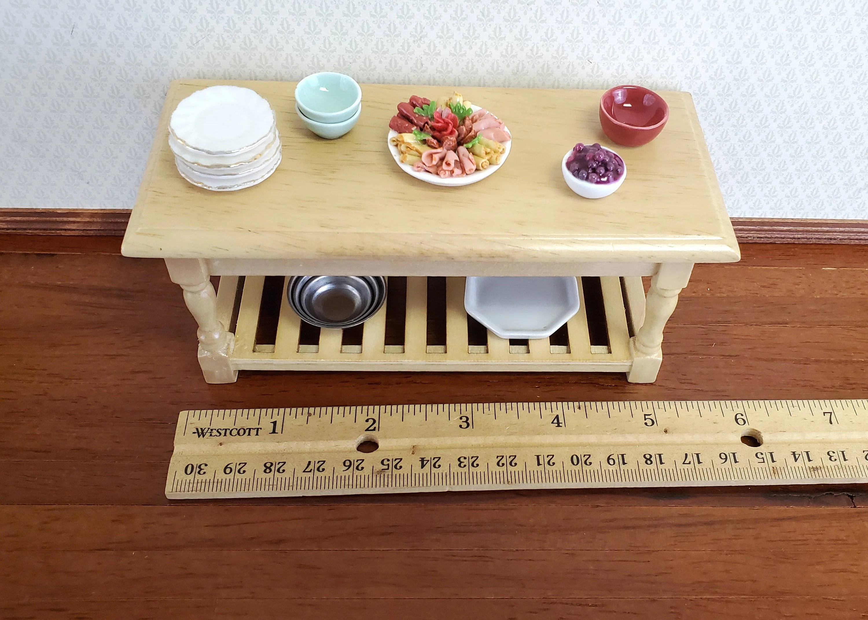 Dollhouse Miniature Large Kitchen Prep Table 1:12 Scale Light Oak Furniture - Image 5