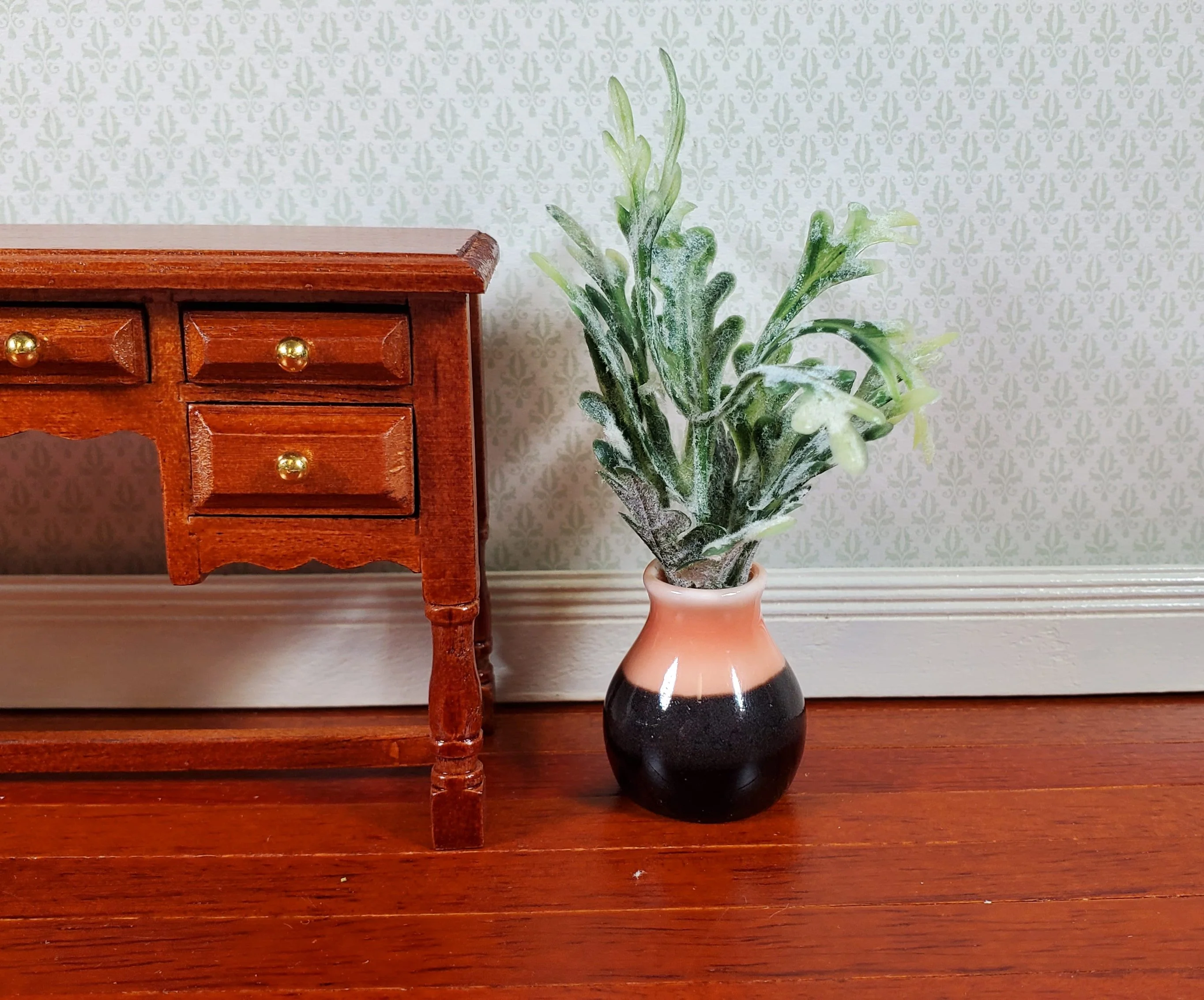 Dollhouse Miniature Large Orange & Black Floor Vase 1:12 Scale Miniature - Image 2