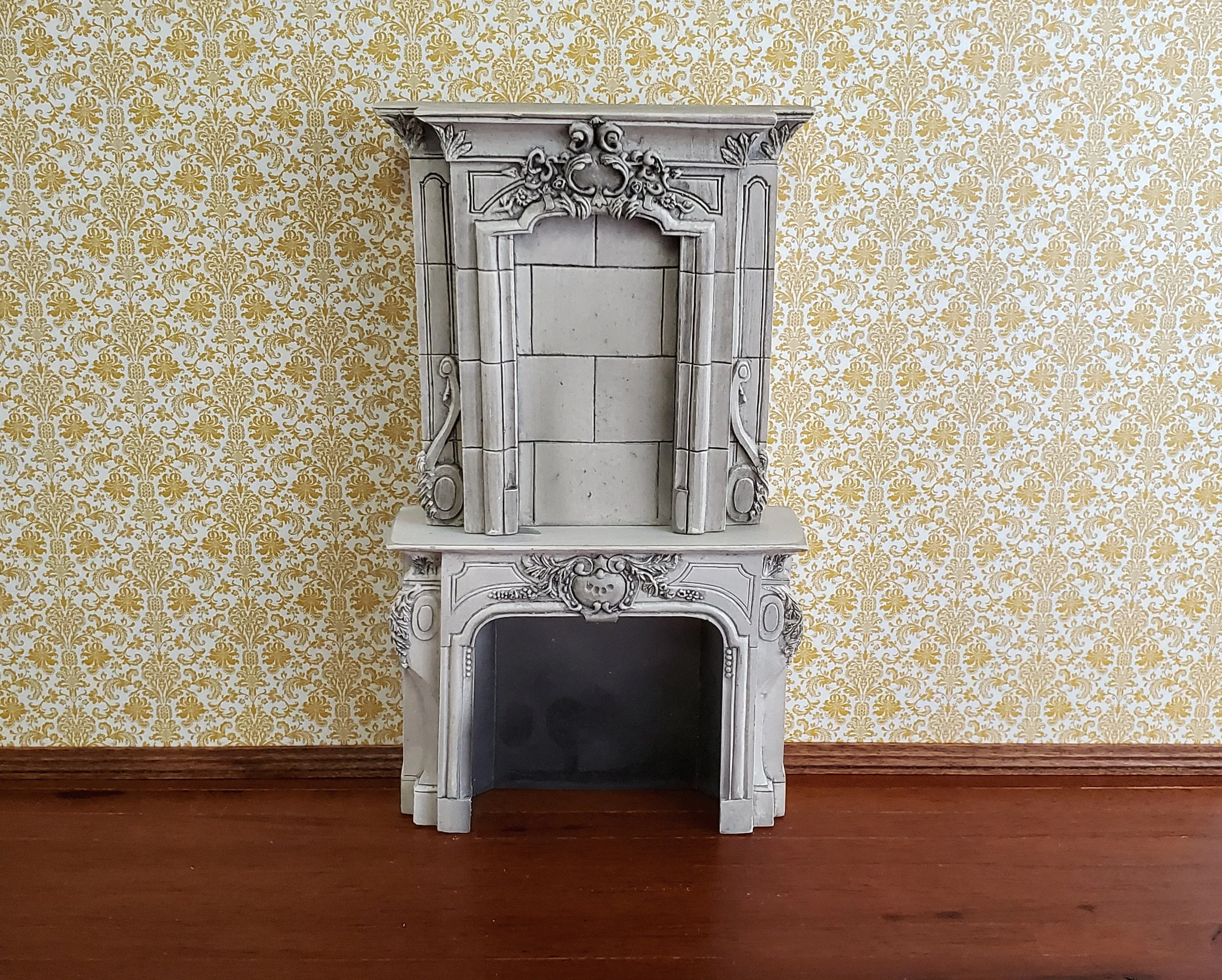 Dollhouse Miniature Large Victorian Style Fireplace Aged Gray 1:12 Scale Resin - Image 2