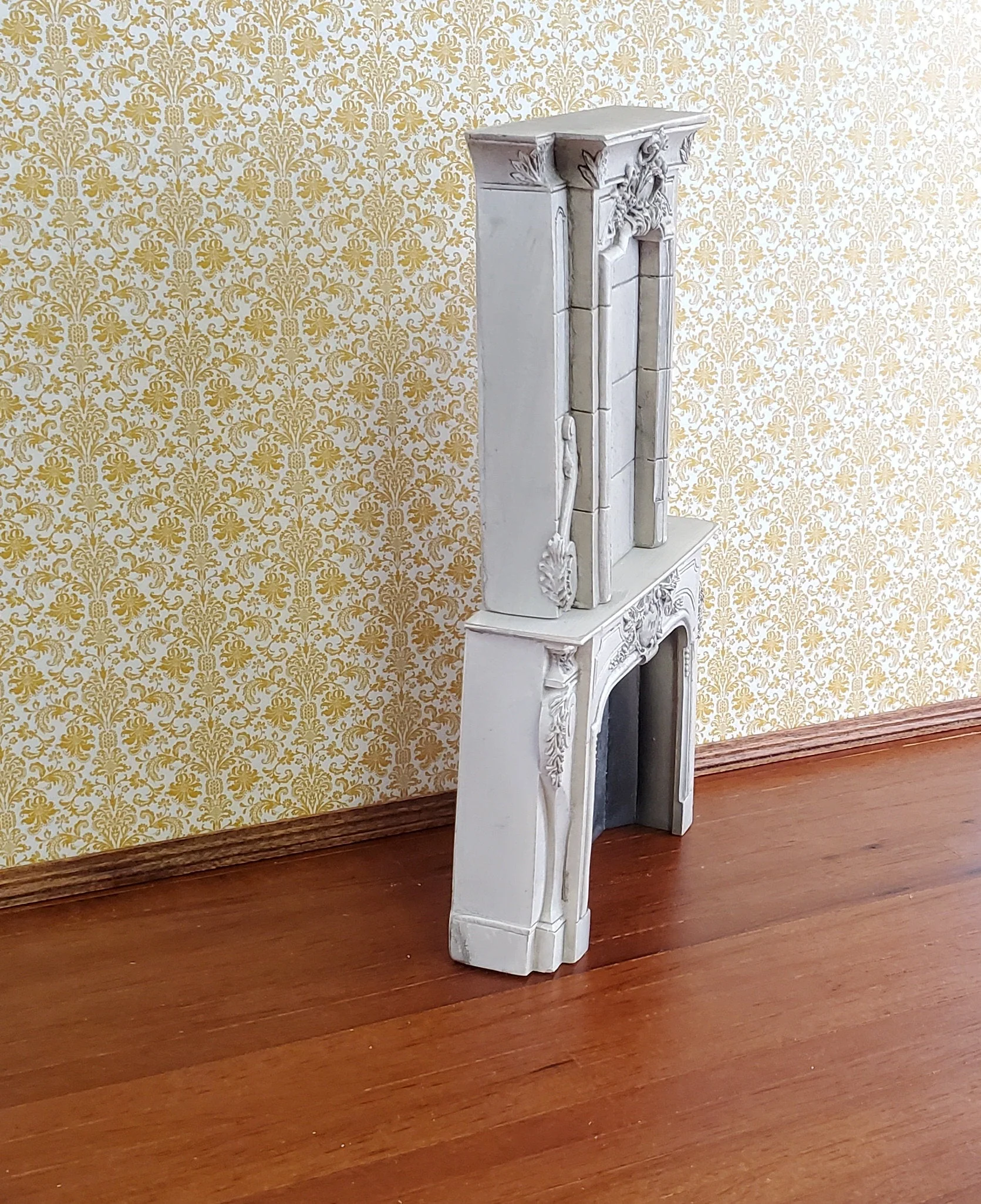 Dollhouse Miniature Large Victorian Style Fireplace Aged Gray 1:12 Scale Resin - Image 3