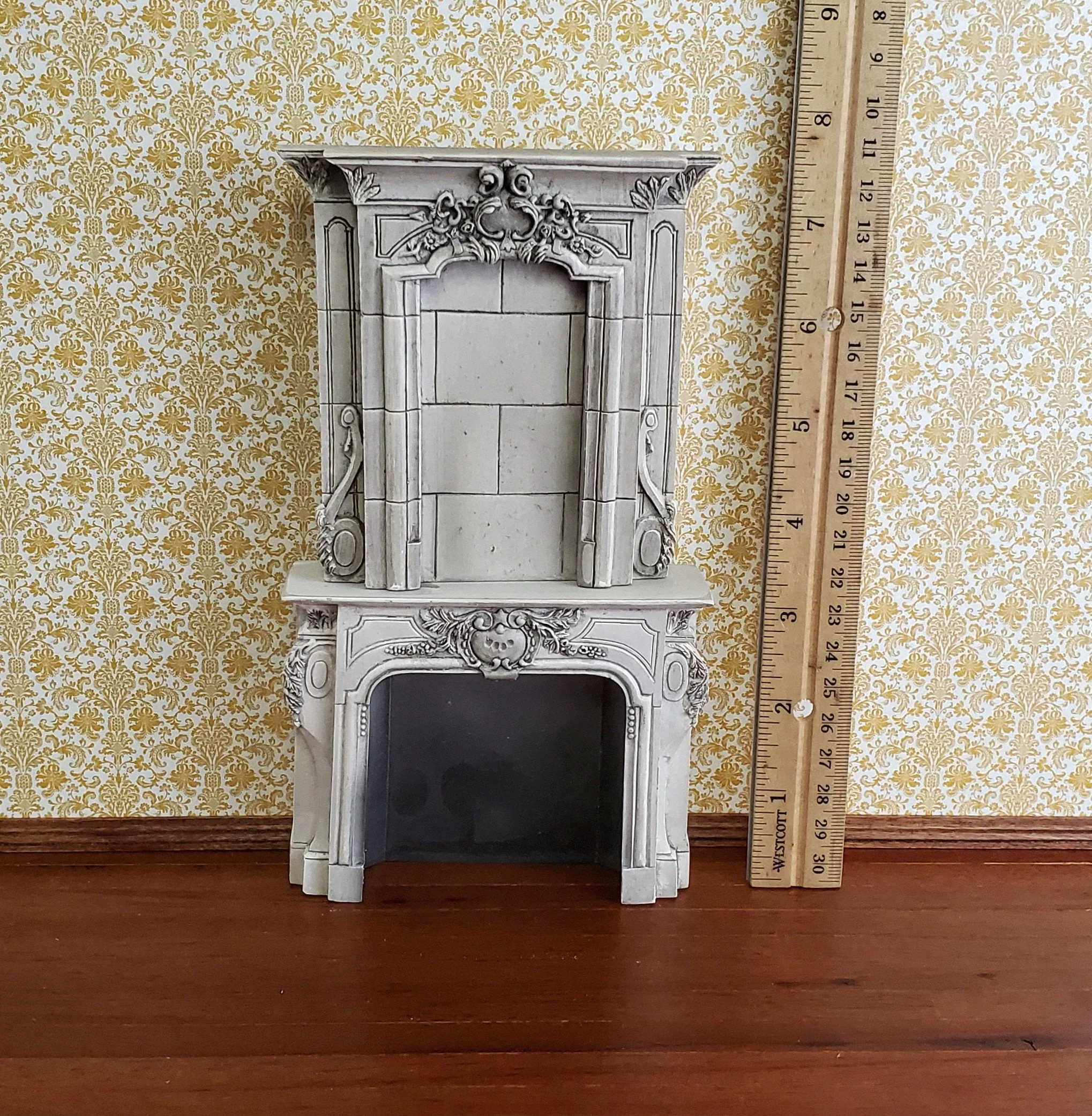 Dollhouse Miniature Large Victorian Style Fireplace Aged Gray 1:12 Scale Resin - Image 4