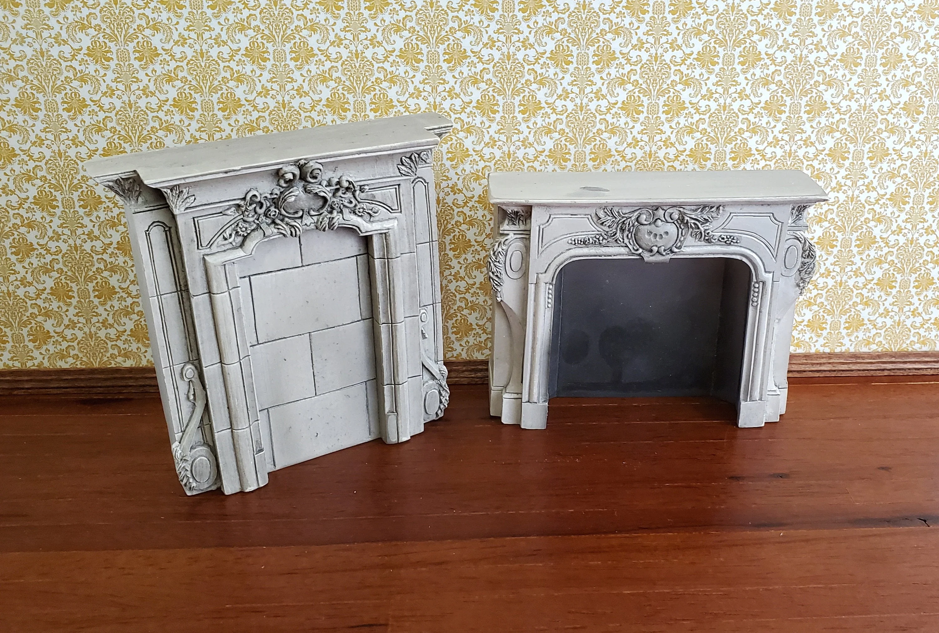 Dollhouse Miniature Large Victorian Style Fireplace Aged Gray 1:12 Scale Resin - Image 5