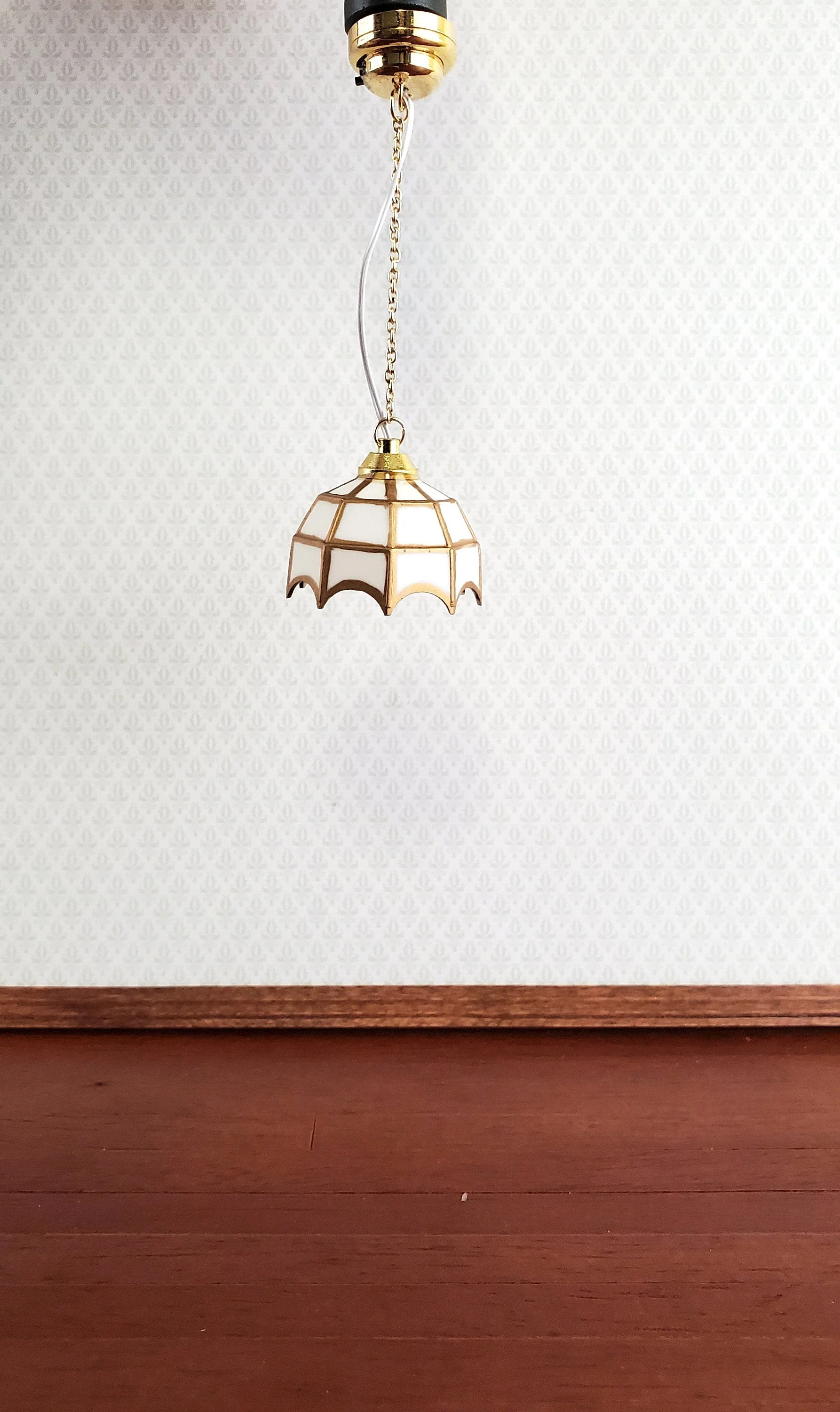 Dollhouse Miniature Battery Light Hanging Ceiling White Gold 1:12 Scale - Image 2