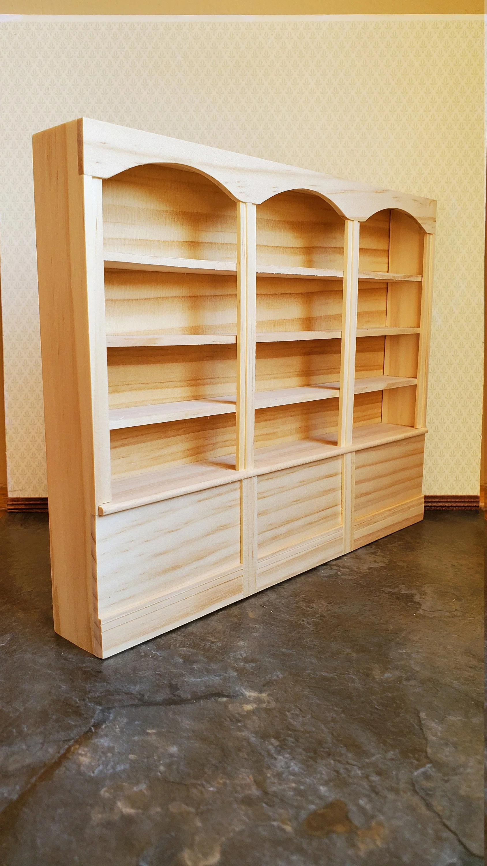 Dollhouse Library Bookcase or Shop Shelves 3 Bay 1:12 Scale Furniture Unpainted - Image 2