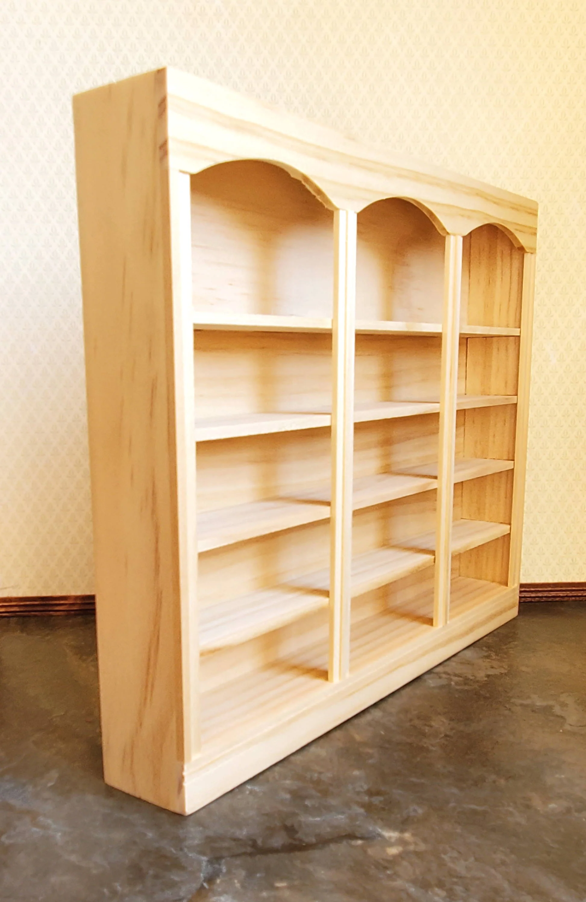 Dollhouse Library Bookcase or Shop Shelves 3 Bay 5 Shelves 1:12 Scale Unpainted