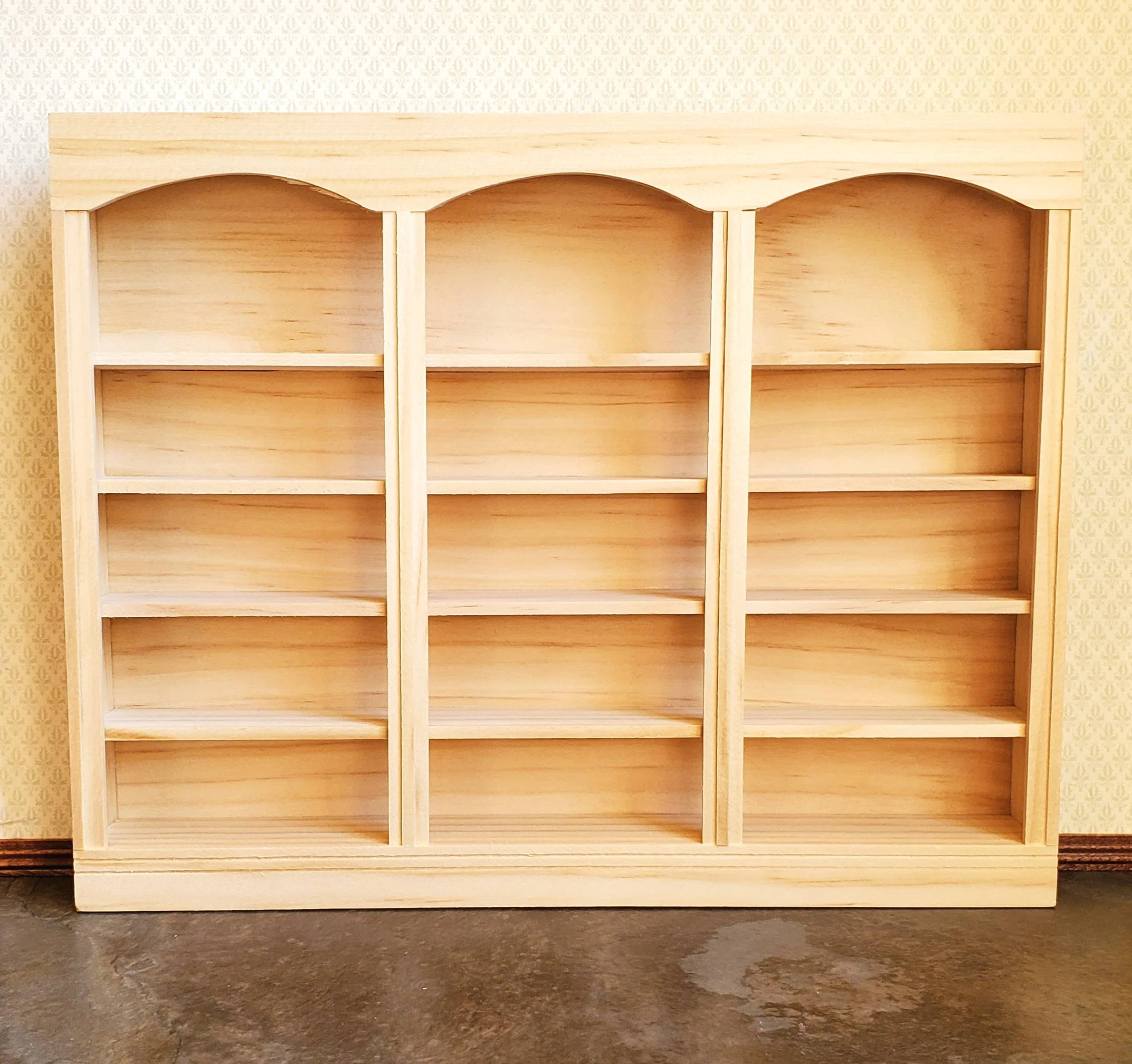 Dollhouse Library Bookcase or Shop Shelves 3 Bay 5 Shelves 1:12 Scale Unpainted - Image 2