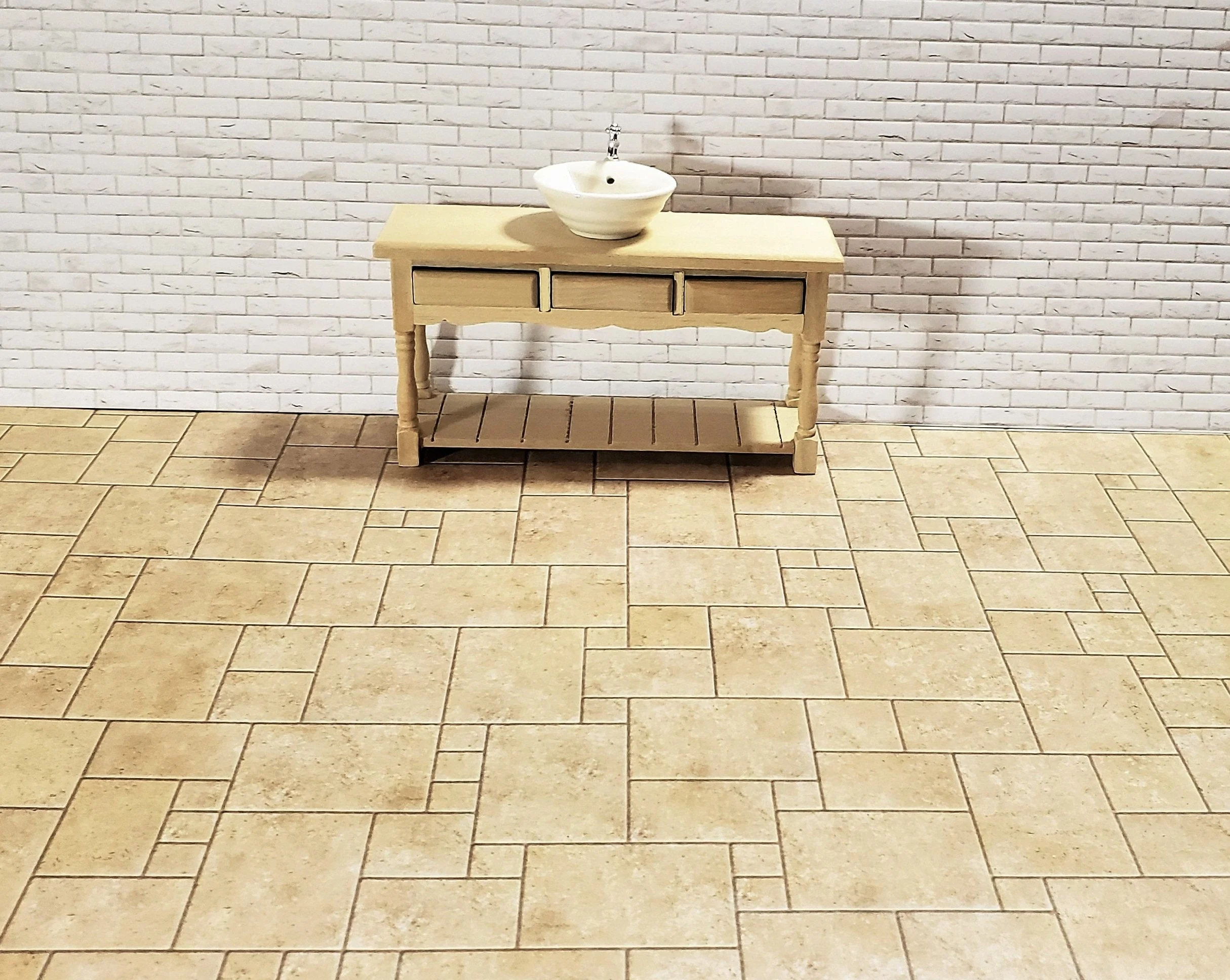 Dollhouse Miniature Limestone Tile Random Squares Embossed Card 1:12 Scale Flooring - Image 2
