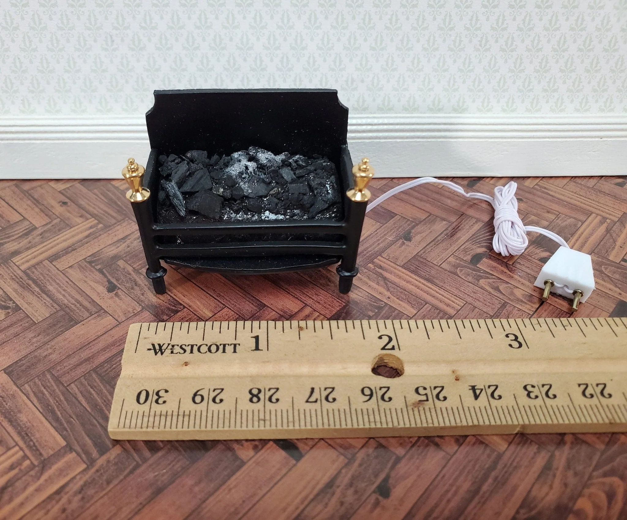 Dollhouse Miniature Lit Fire Basket Fireplace Insert Coals 1:12 Scale 12 Volt with Plug - Image 4