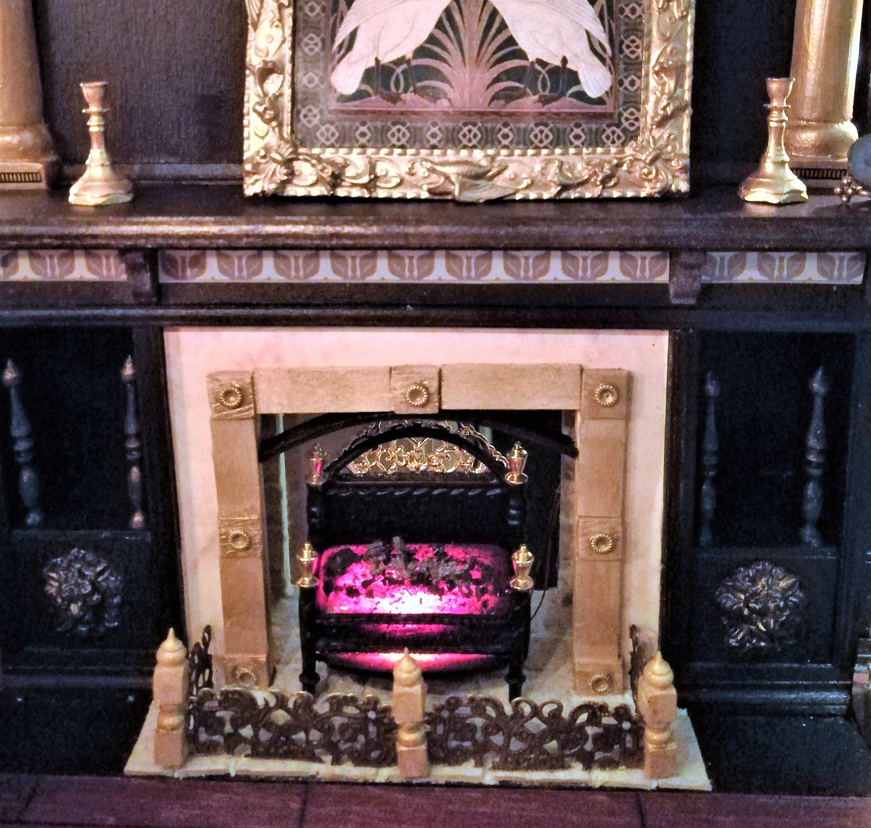 Dollhouse Lit Fire Basket Fireplace Insert Coals 12v with Plug 1:12 Scale Miniature - Image 5