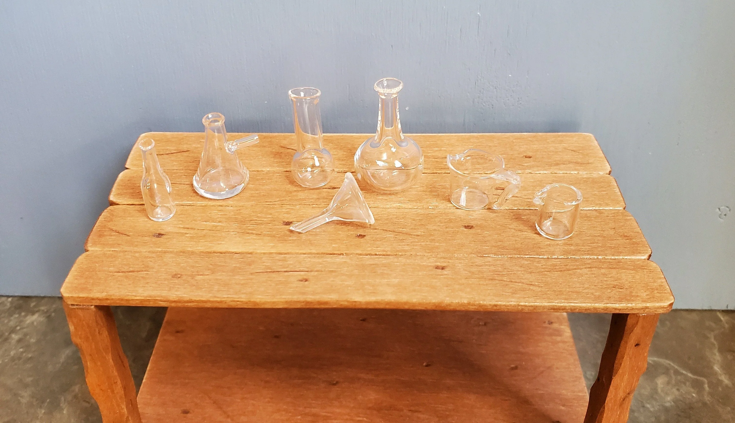 Dollhouse Miniature Mad Scientist Flask Jar Set Glass Beakers Funnel 1:12 Scale