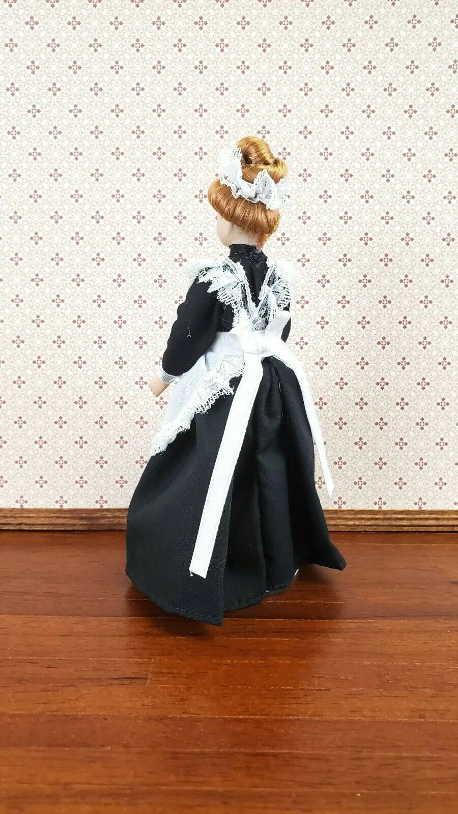 Dollhouse Miniature Maid Housekeeper Doll Porcelain Poseable 1:12 Scale w/ Apron - Image 2