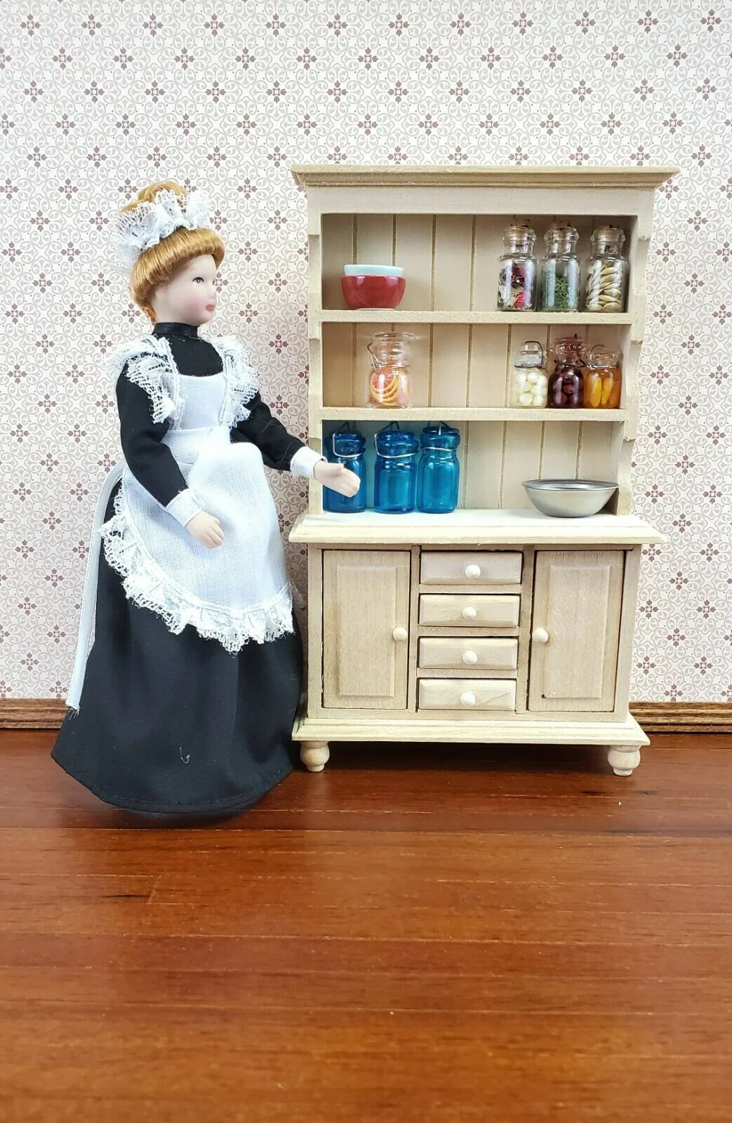 Dollhouse Miniature Maid Housekeeper Doll Porcelain Poseable 1:12 Scale w/ Apron - Image 3